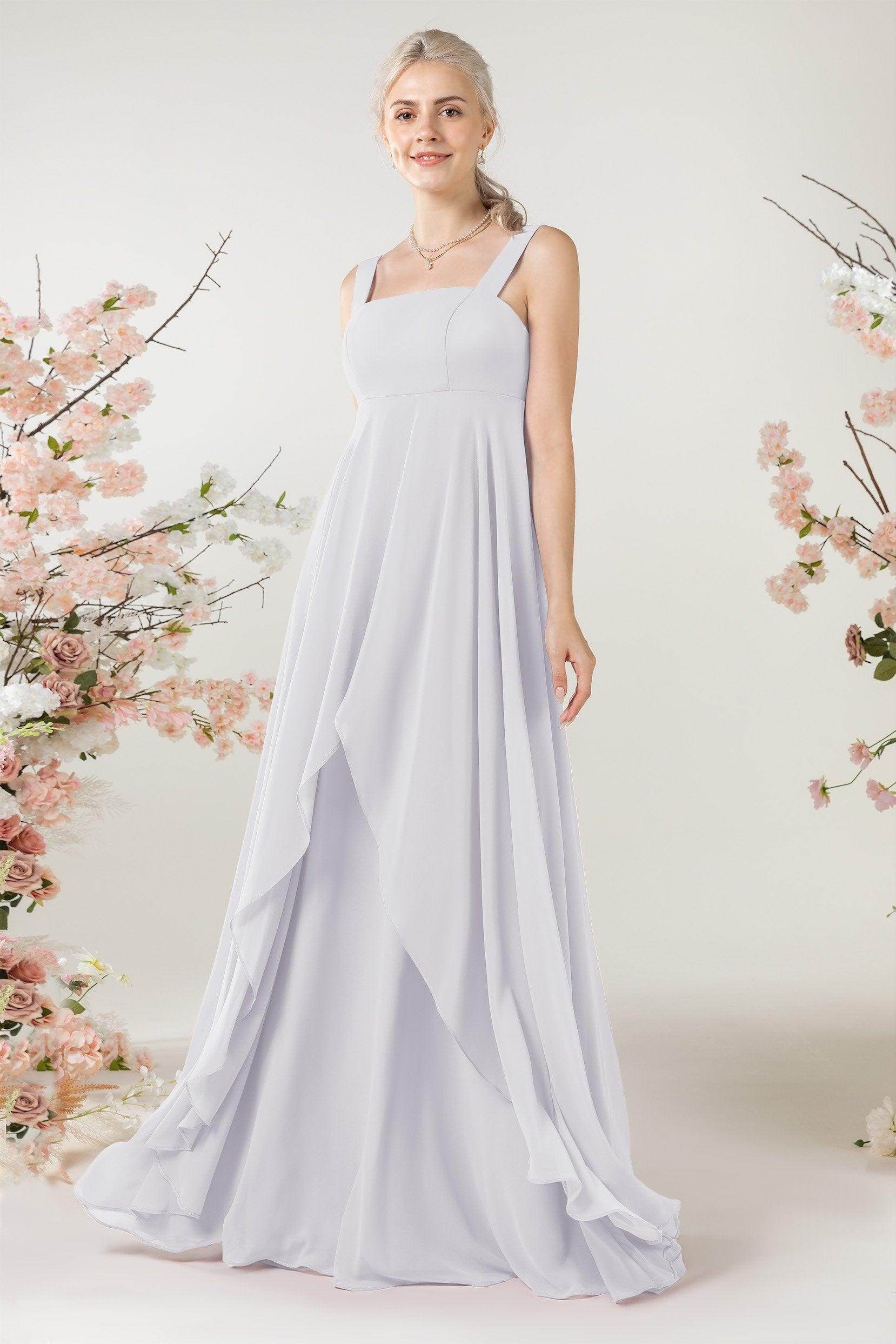 A-Line Sweep-Brush Train Chiffon Bridesmaid Dress CB0473 - COCOMELODY
