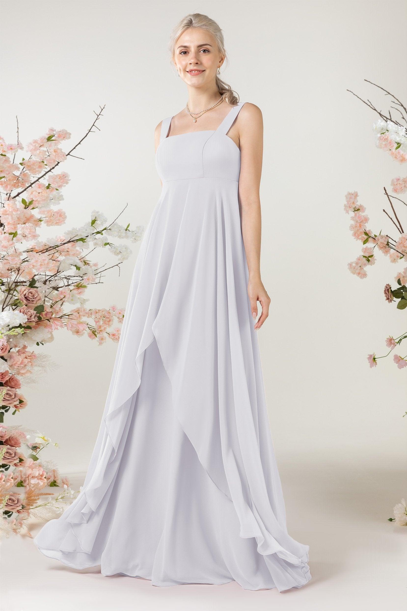 A-Line Sweep-Brush Train Chiffon Bridesmaid Dress CB0473 - COCOMELODY