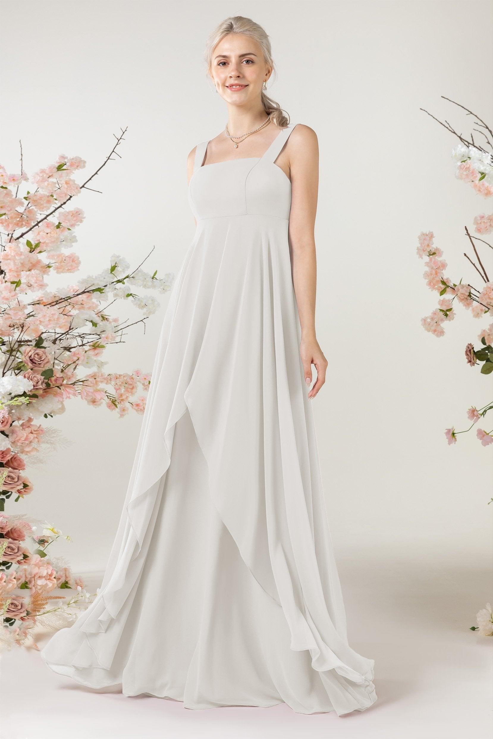 A-Line Sweep-Brush Train Chiffon Bridesmaid Dress CB0473 - COCOMELODY