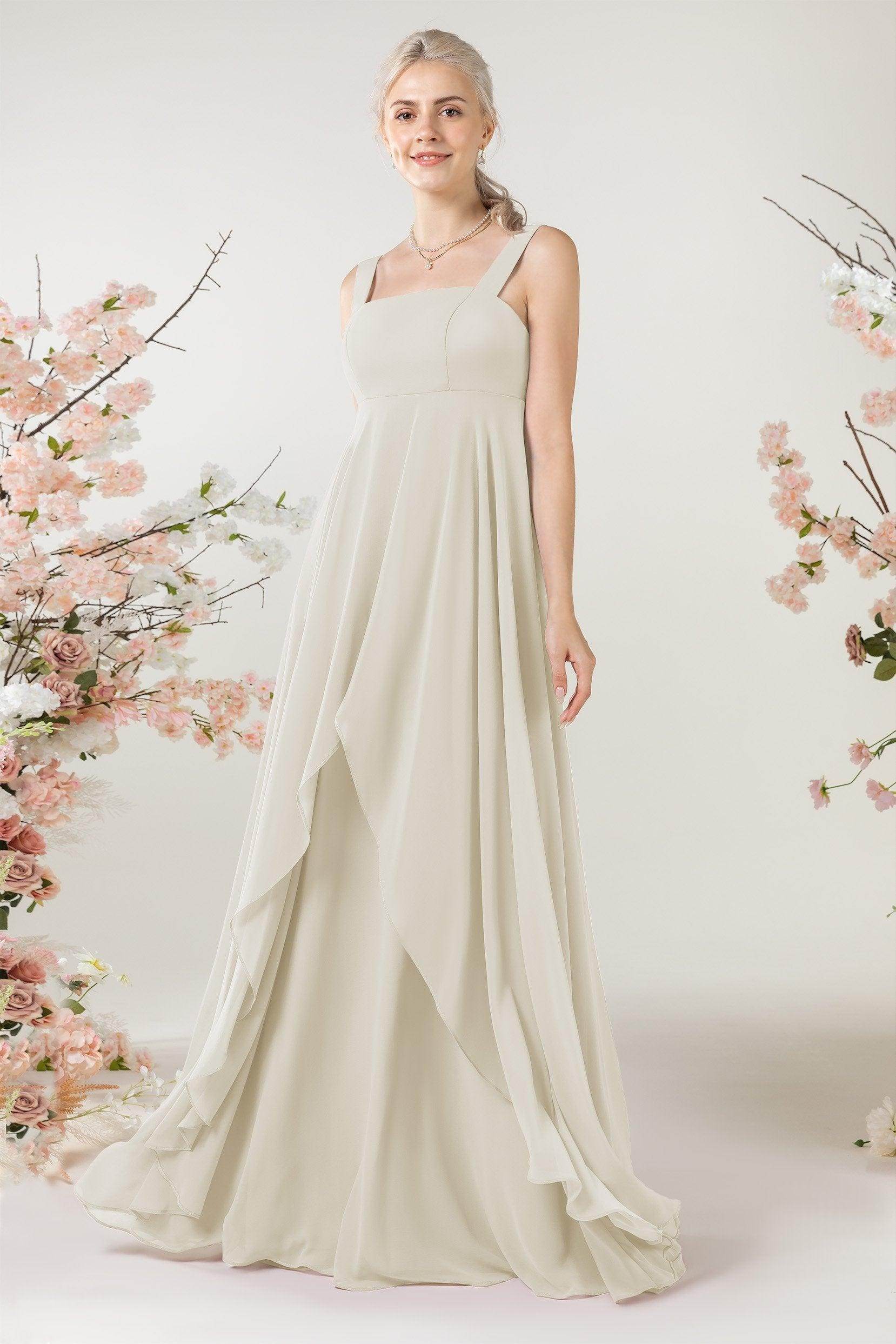 A-Line Sweep-Brush Train Chiffon Bridesmaid Dress CB0473 - COCOMELODY
