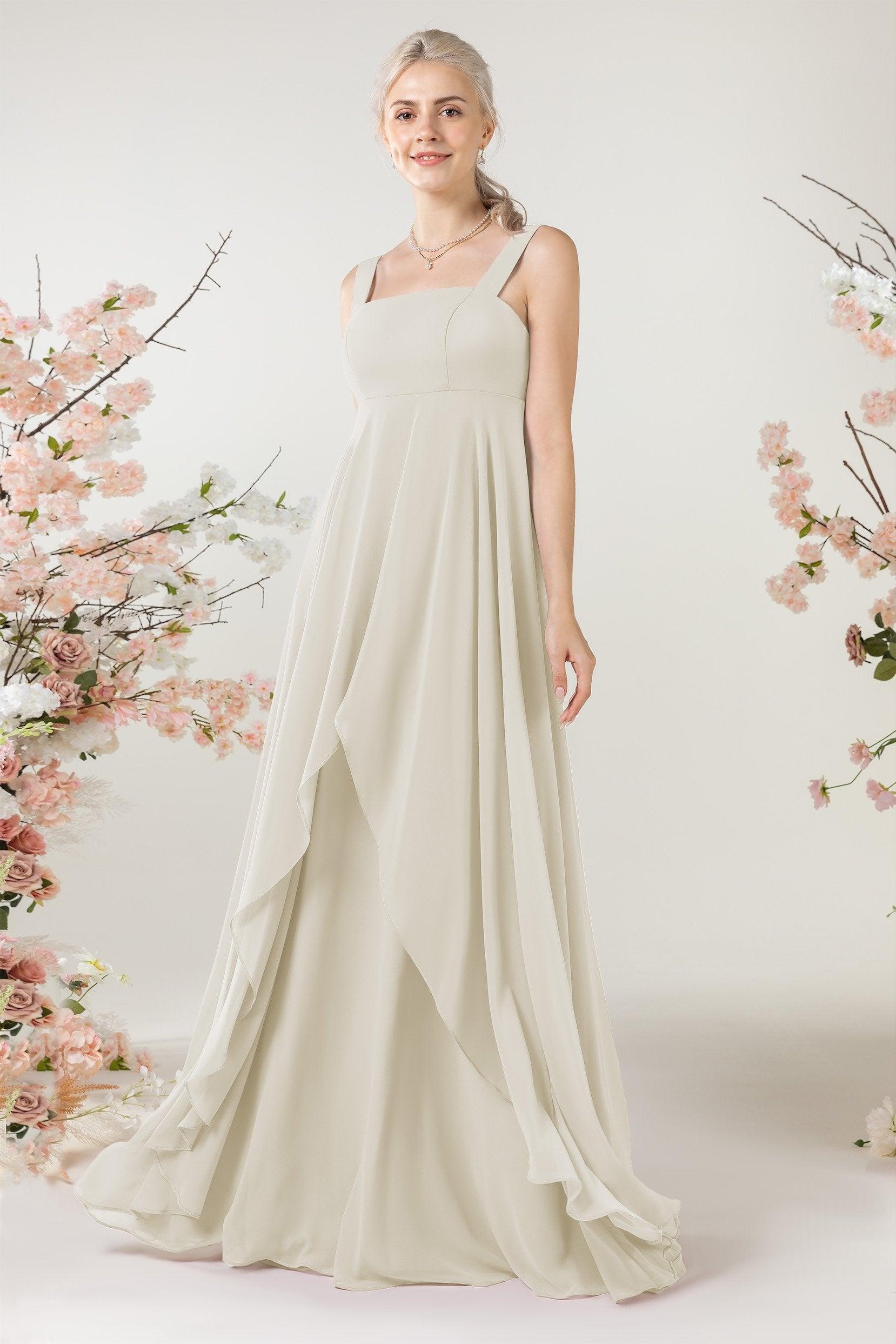 A-Line Sweep-Brush Train Chiffon Bridesmaid Dress CB0473 - COCOMELODY