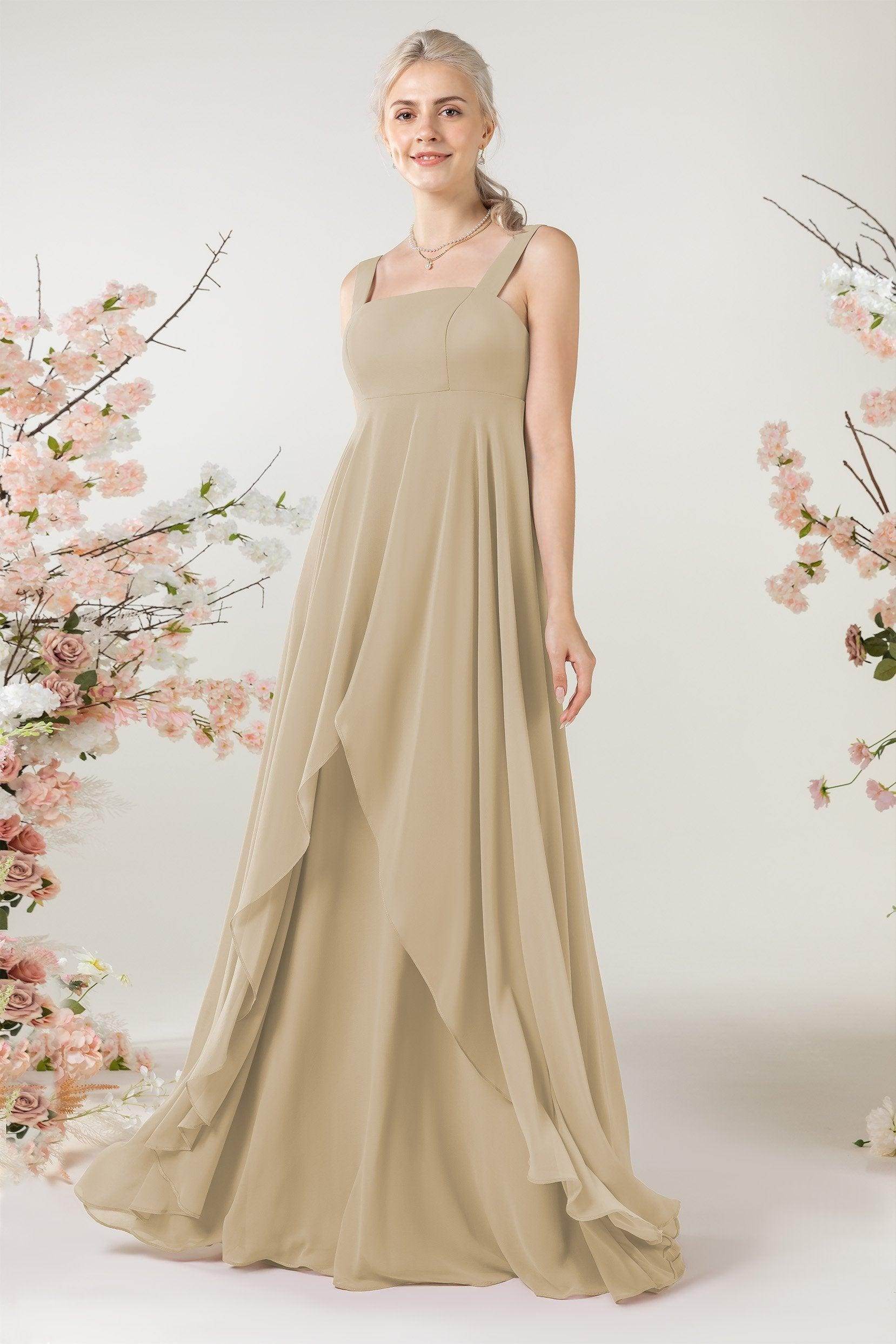 A-Line Sweep-Brush Train Chiffon Bridesmaid Dress CB0473 - COCOMELODY