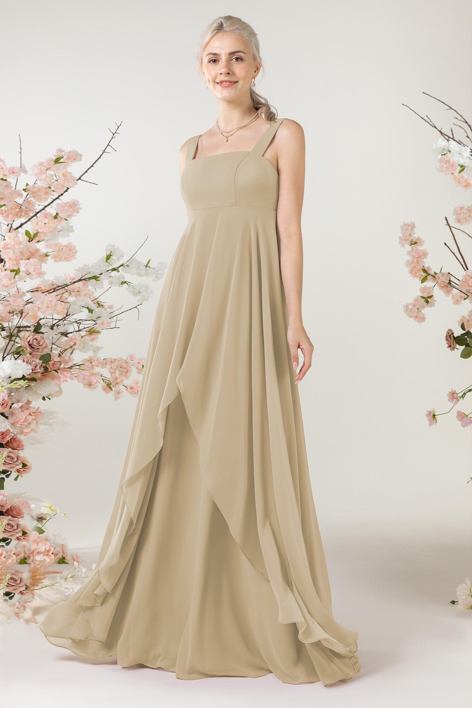 A-Line Sweep-Brush Train Chiffon Bridesmaid Dress CB0473 - COCOMELODY