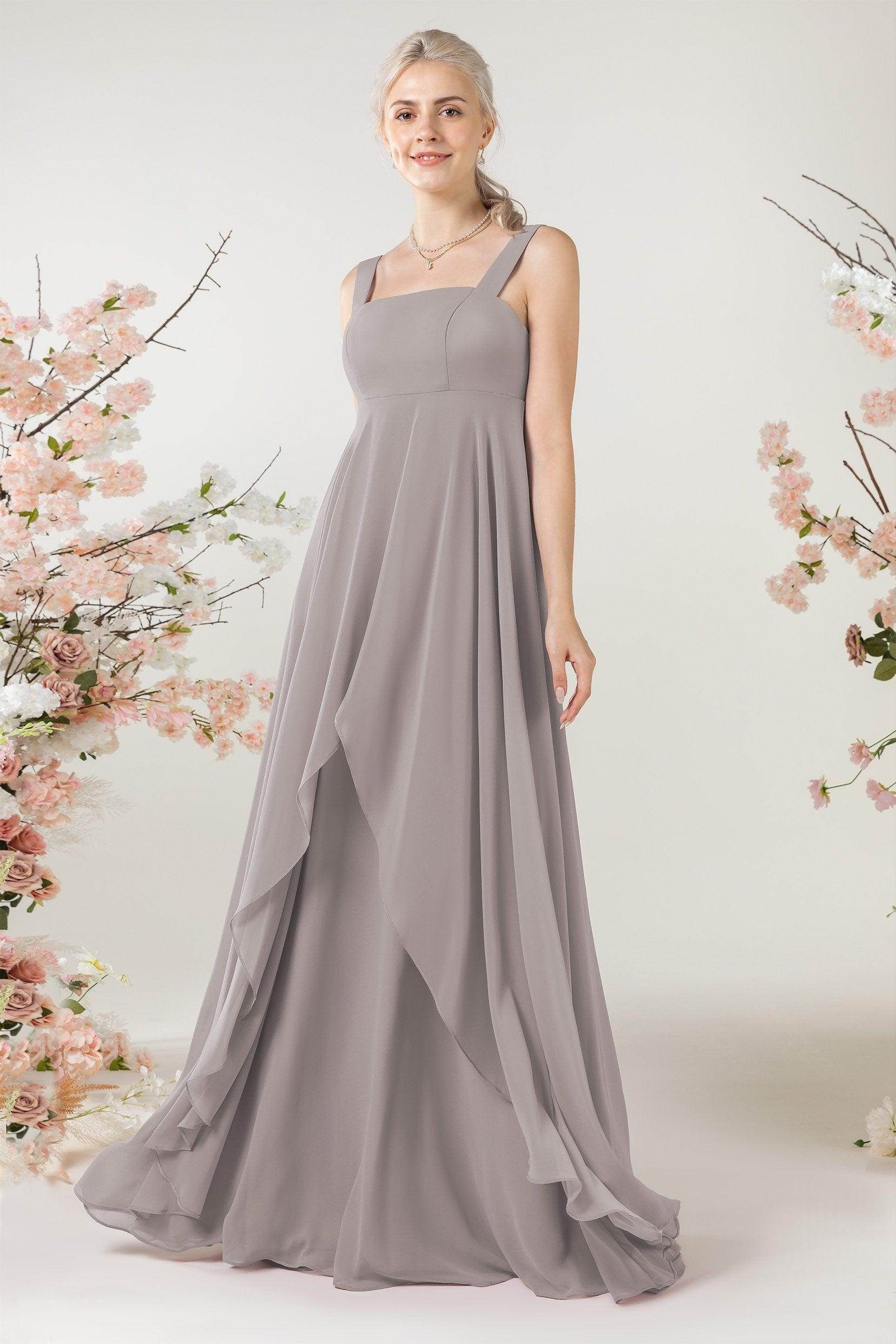 A-Line Sweep-Brush Train Chiffon Bridesmaid Dress CB0473 - COCOMELODY