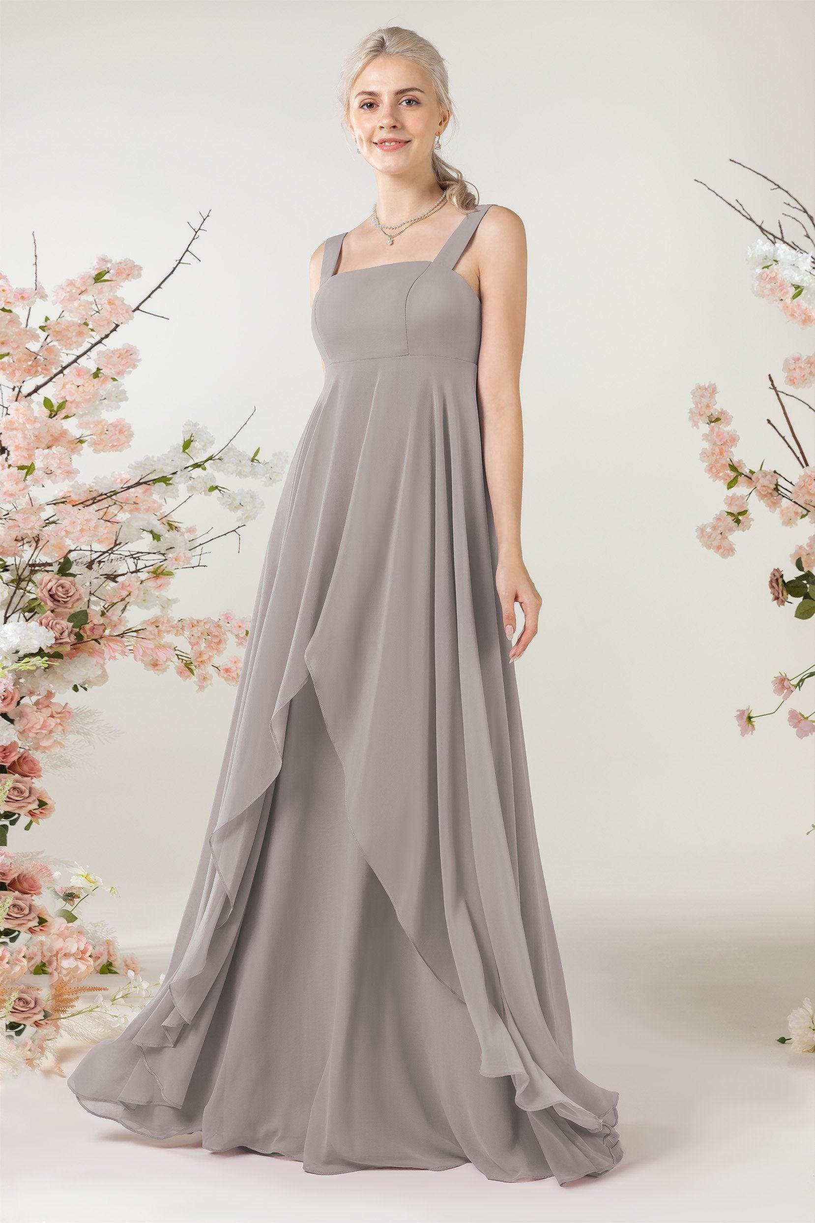 A-Line Sweep-Brush Train Chiffon Bridesmaid Dress CB0473 - COCOMELODY