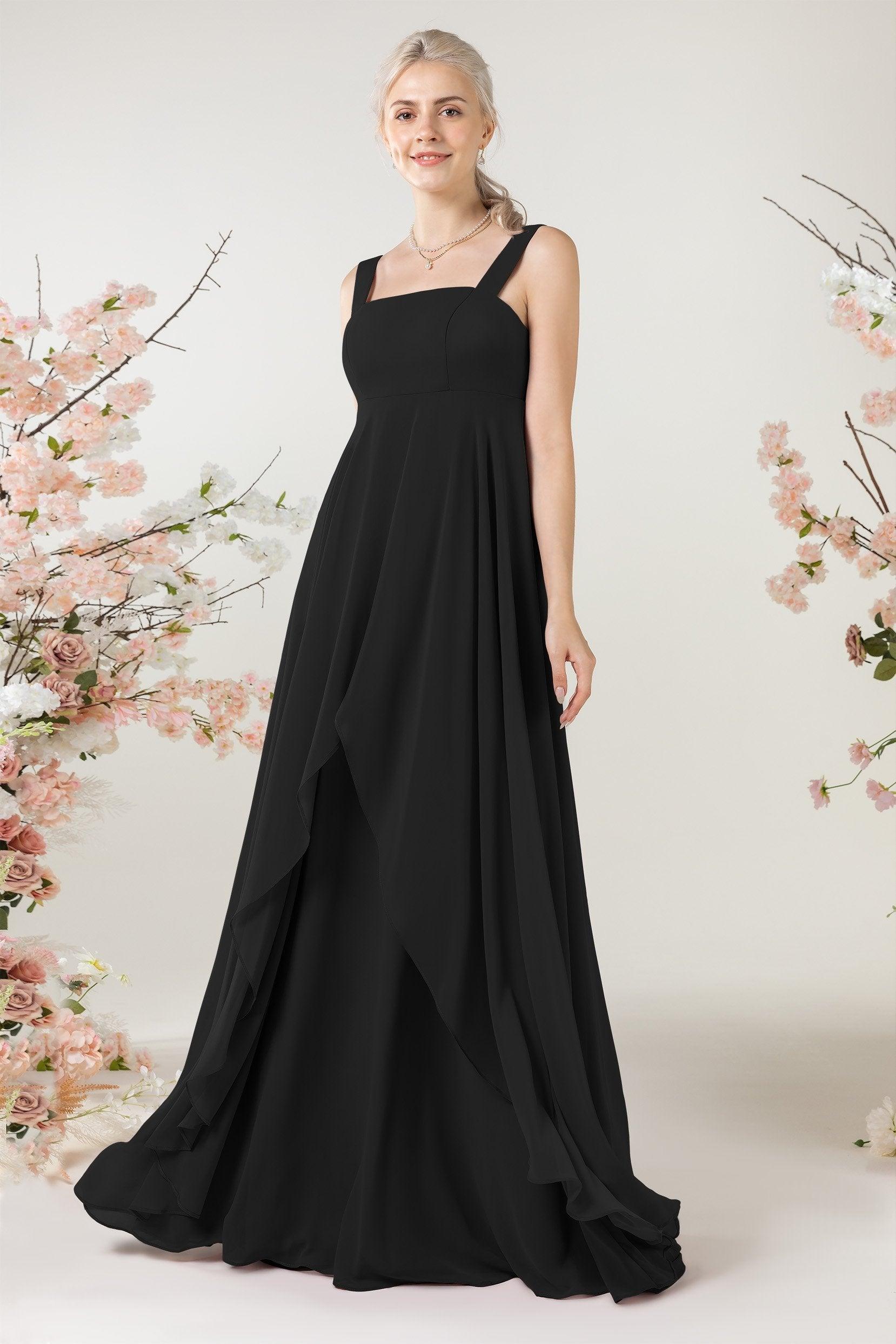 A-Line Sweep-Brush Train Chiffon Bridesmaid Dress CB0473 - COCOMELODY