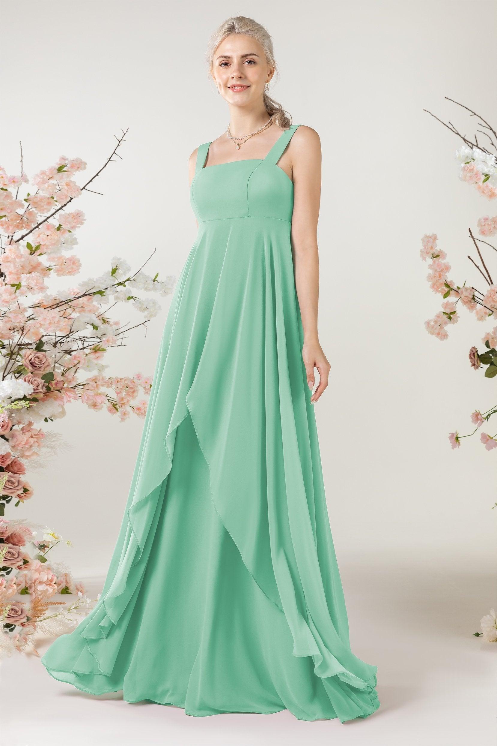 A-Line Sweep-Brush Train Chiffon Bridesmaid Dress CB0473 - COCOMELODY
