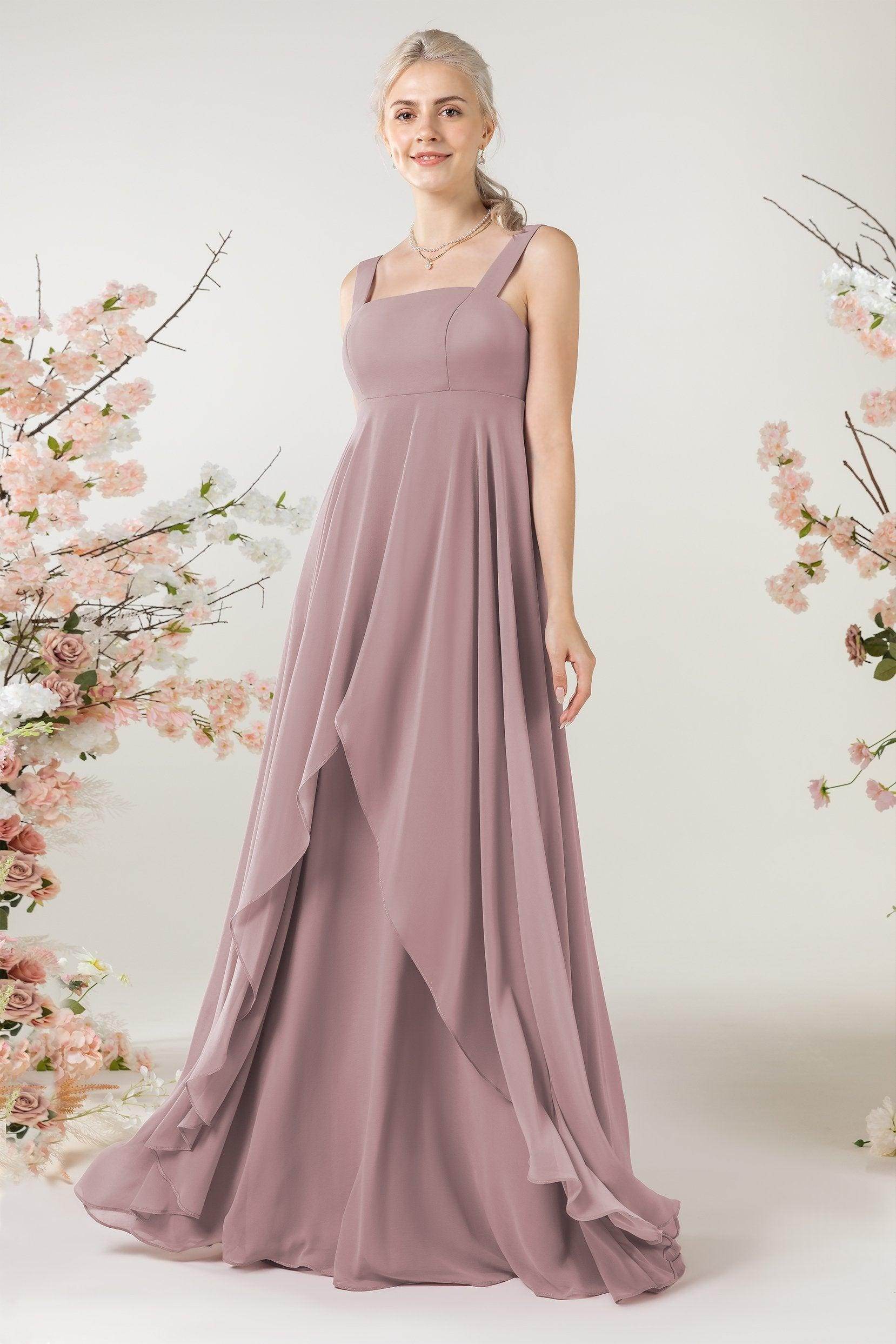 A-Line Sweep-Brush Train Chiffon Bridesmaid Dress CB0473 - COCOMELODY