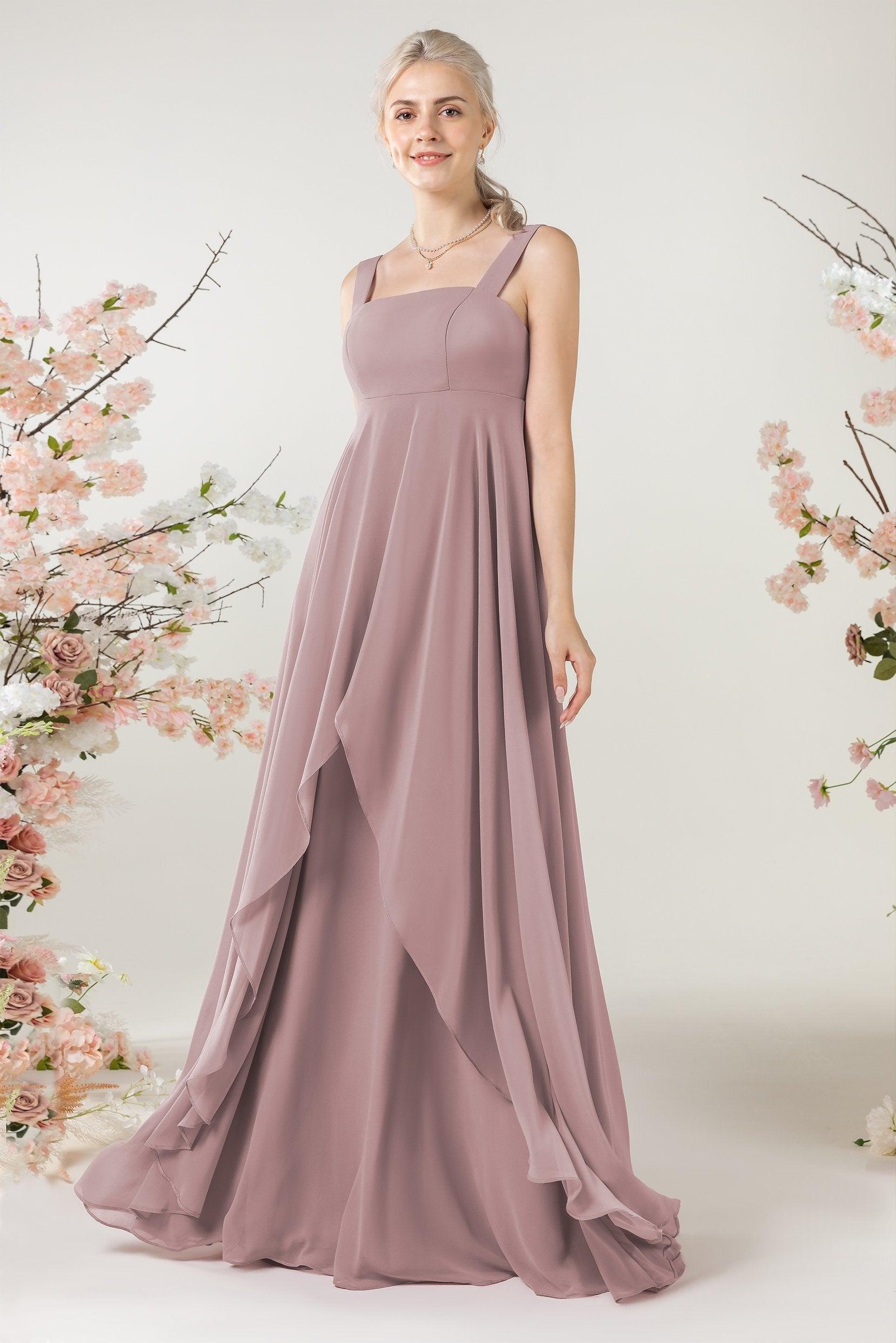 A-Line Sweep-Brush Train Chiffon Bridesmaid Dress CB0473 - COCOMELODY