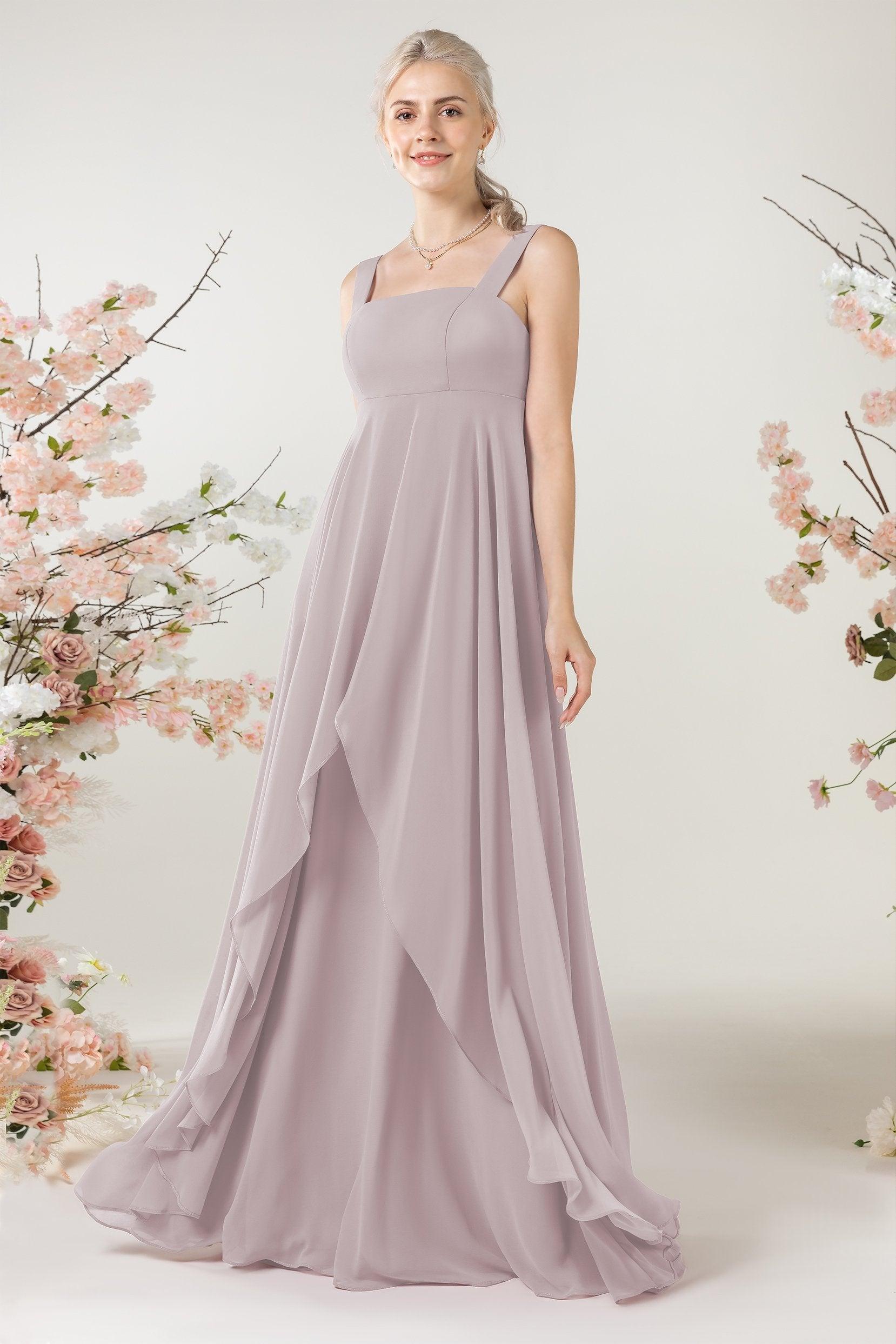 A-Line Sweep-Brush Train Chiffon Bridesmaid Dress CB0473 - COCOMELODY