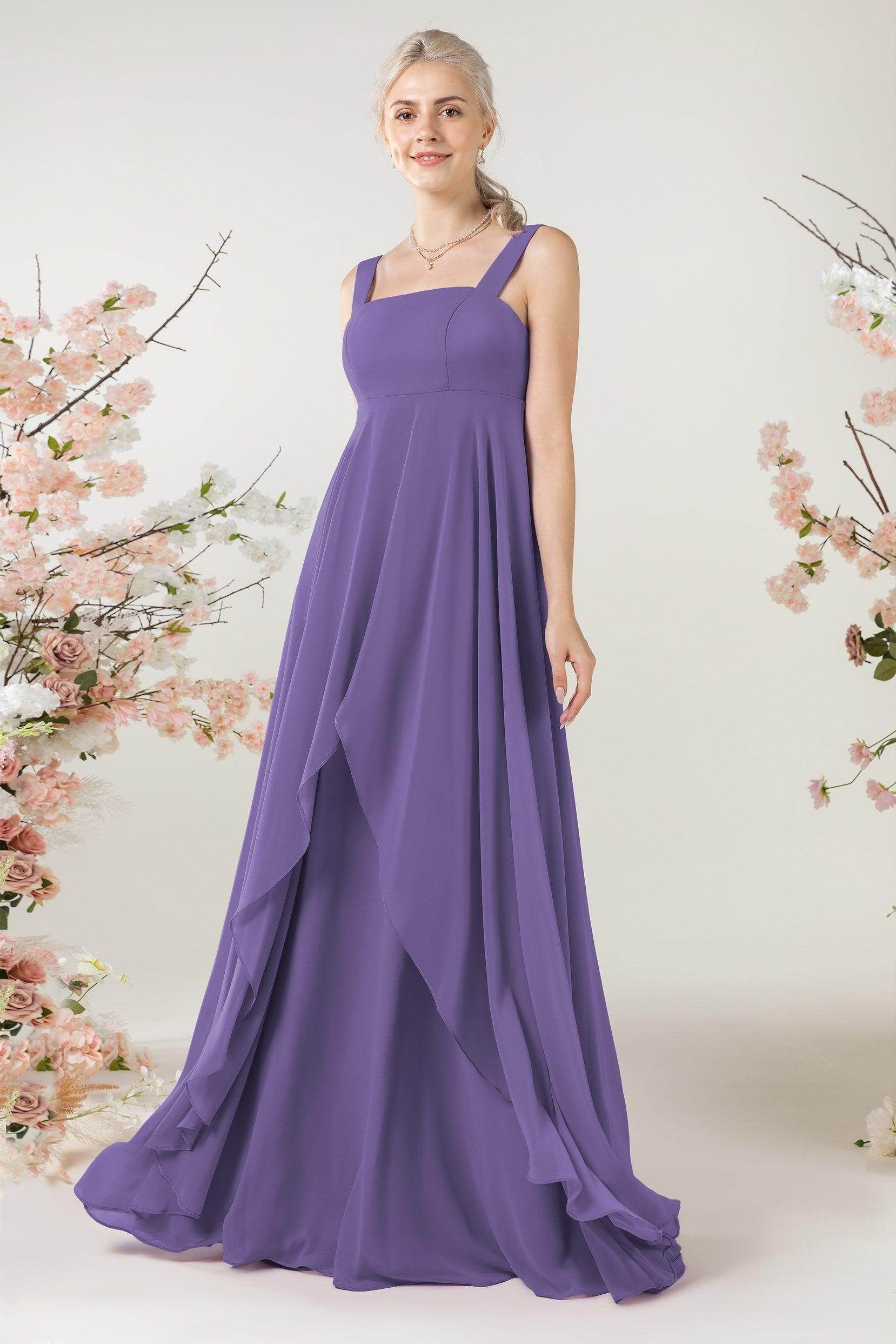 A-Line Sweep-Brush Train Chiffon Bridesmaid Dress CB0473 - COCOMELODY