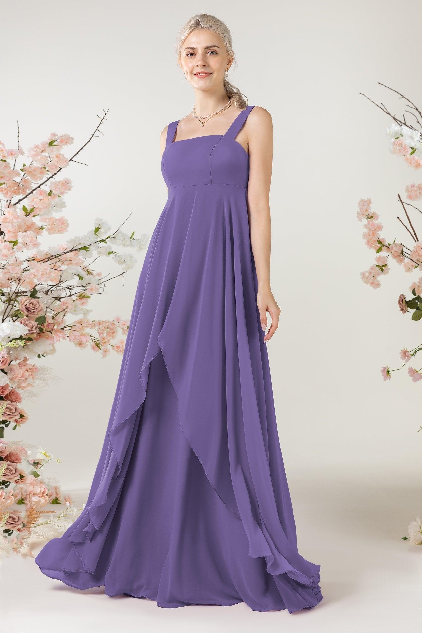 A-Line Sweep-Brush Train Chiffon Bridesmaid Dress CB0473 - COCOMELODY