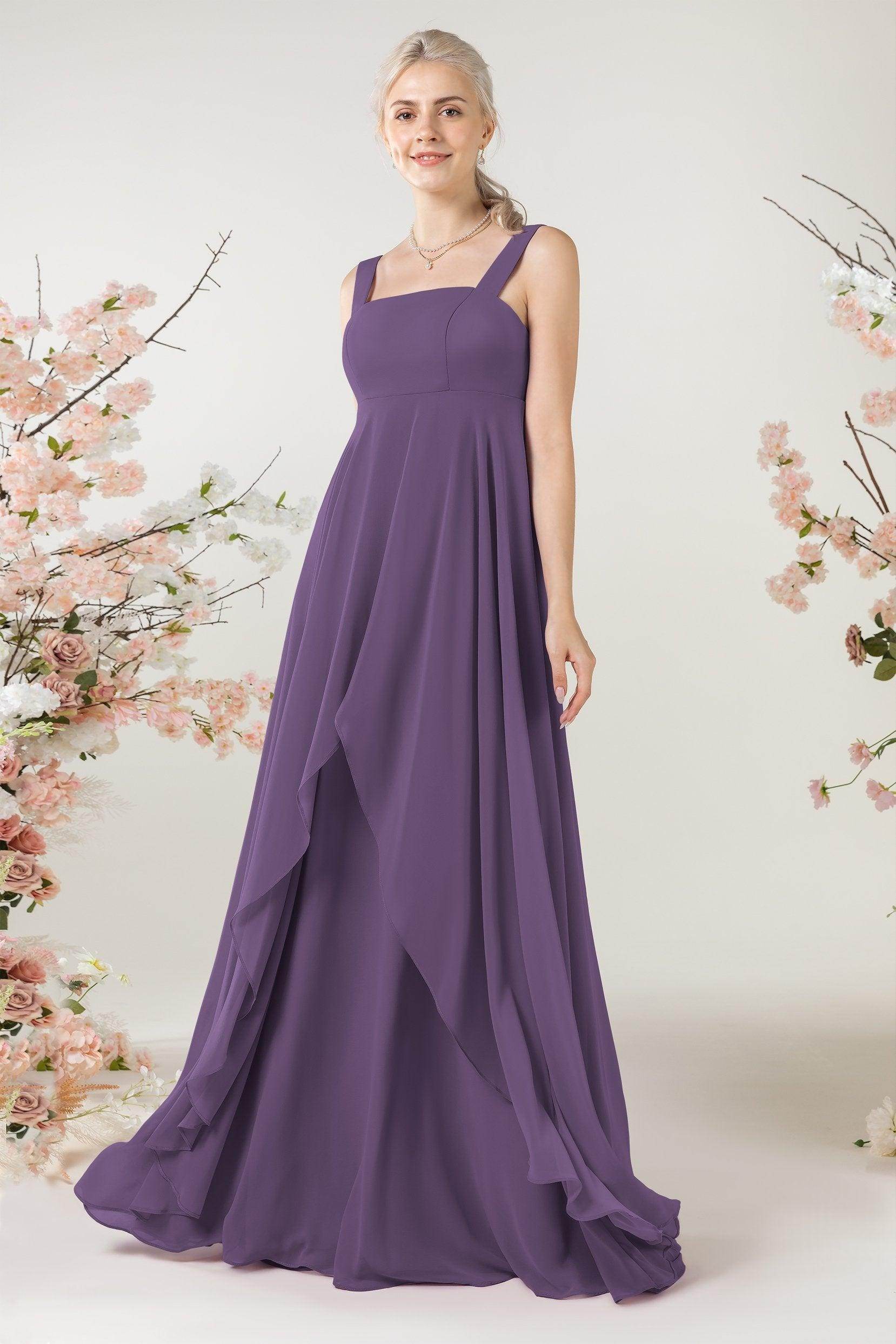 A-Line Sweep-Brush Train Chiffon Bridesmaid Dress CB0473 - COCOMELODY