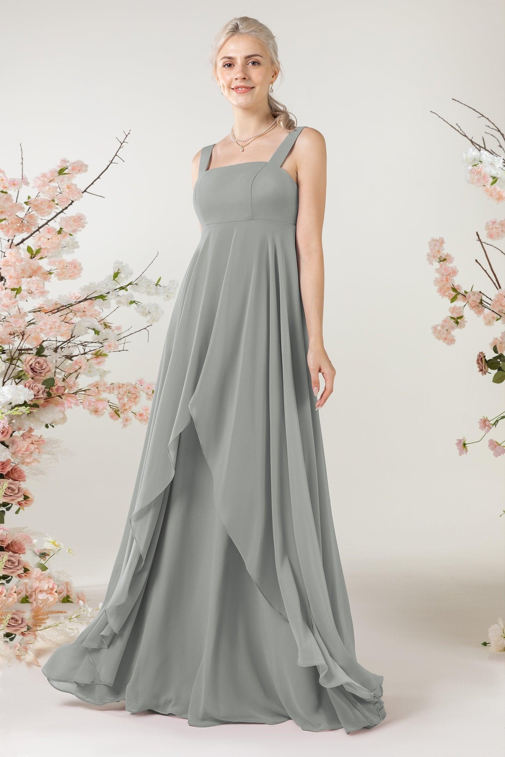 A-Line Sweep-Brush Train Chiffon Bridesmaid Dress CB0473 - COCOMELODY