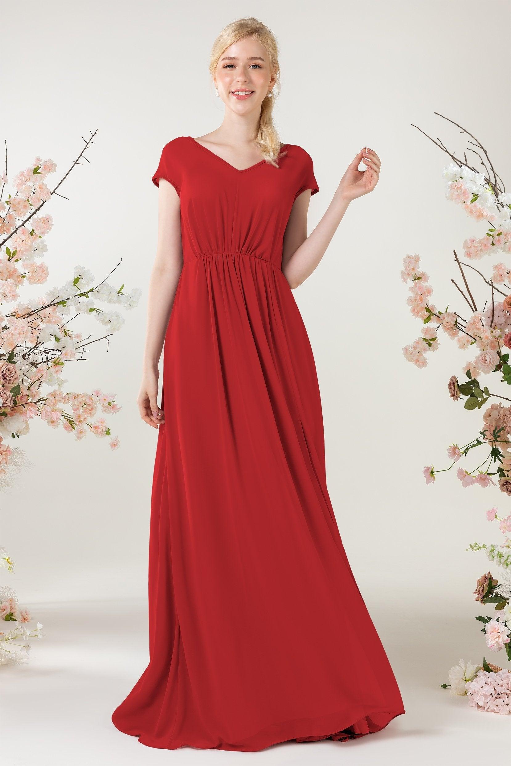 A-Line Sweep-Brush Train Chiffon Bridesmaid Dress CB0474 - COCOMELODY