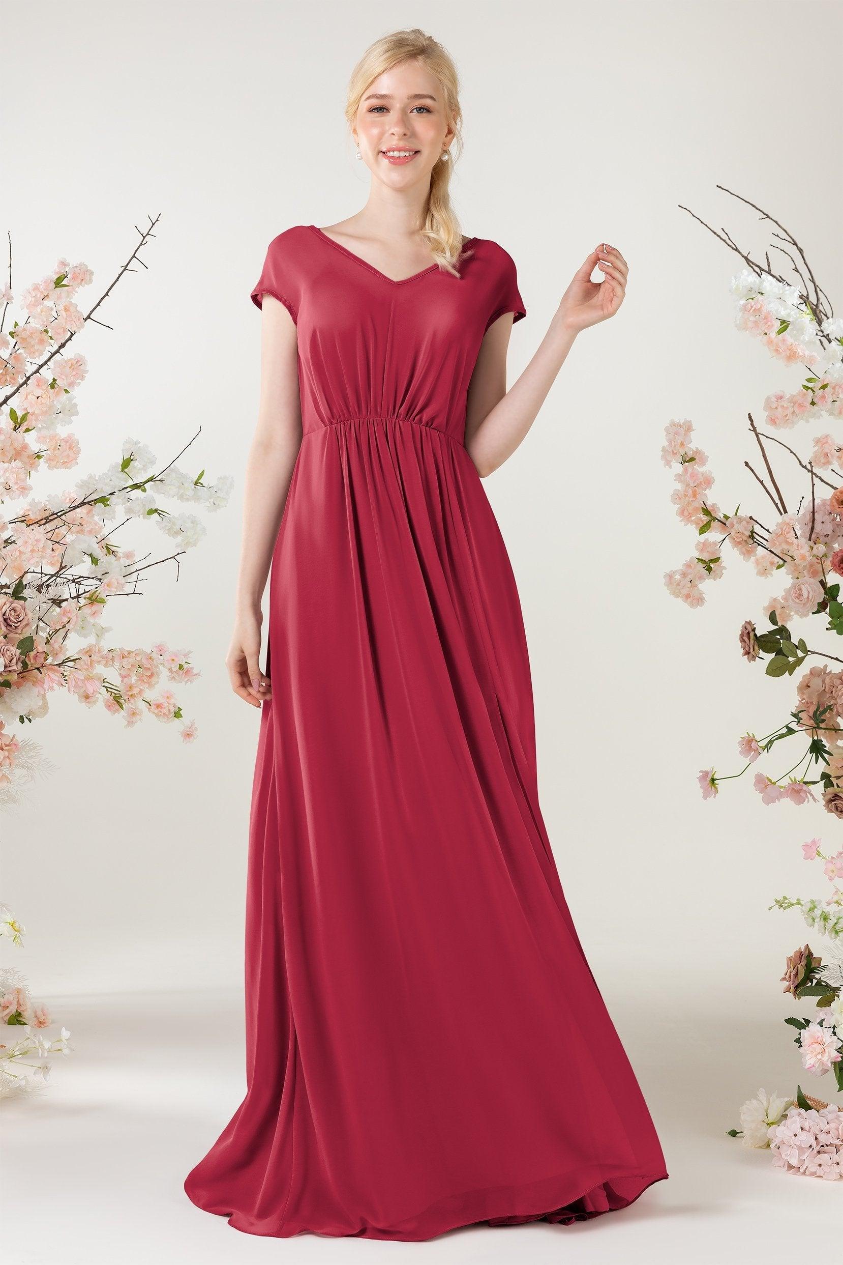 A-Line Sweep-Brush Train Chiffon Bridesmaid Dress CB0474 - COCOMELODY