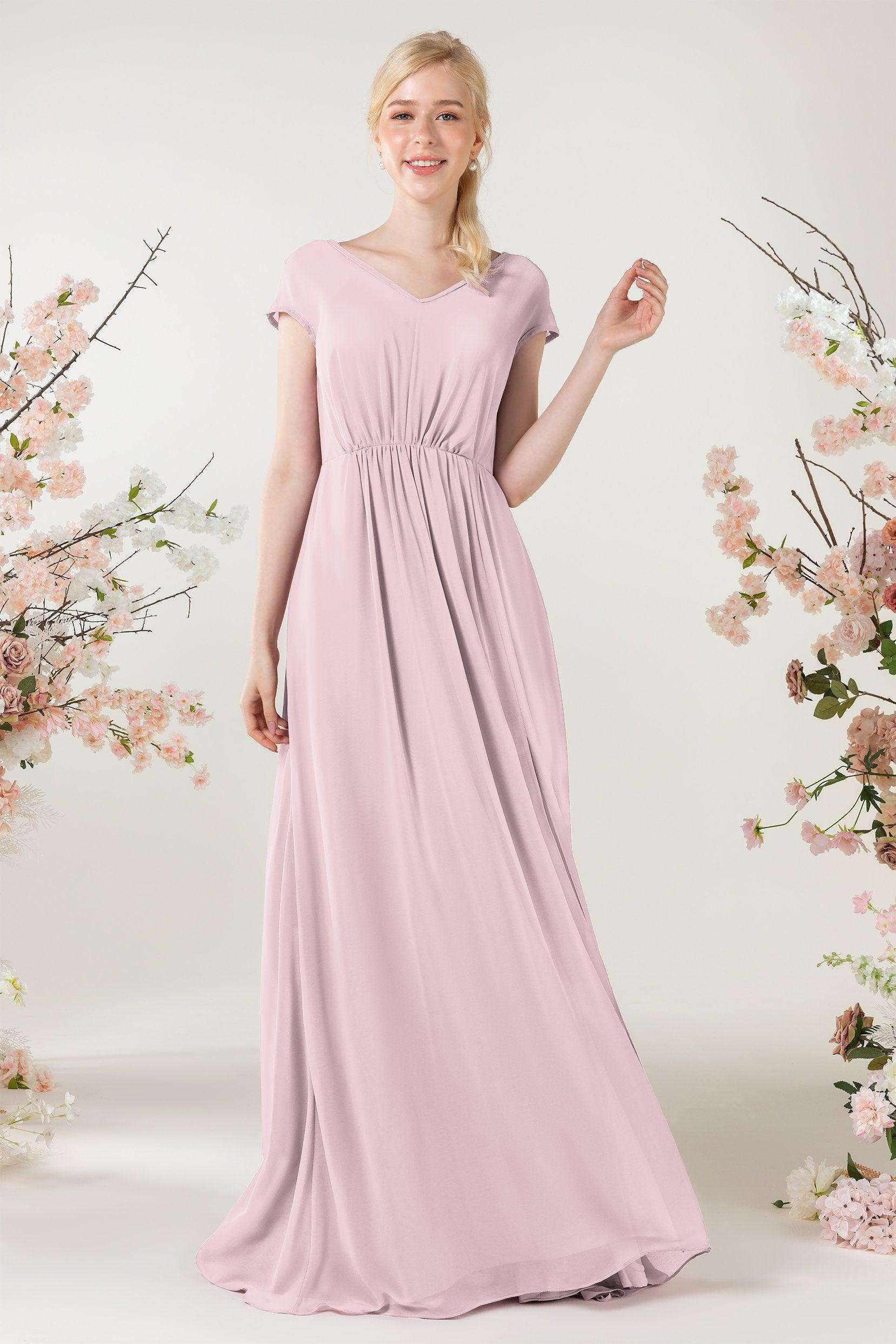 A-Line Sweep-Brush Train Chiffon Bridesmaid Dress CB0474 - COCOMELODY