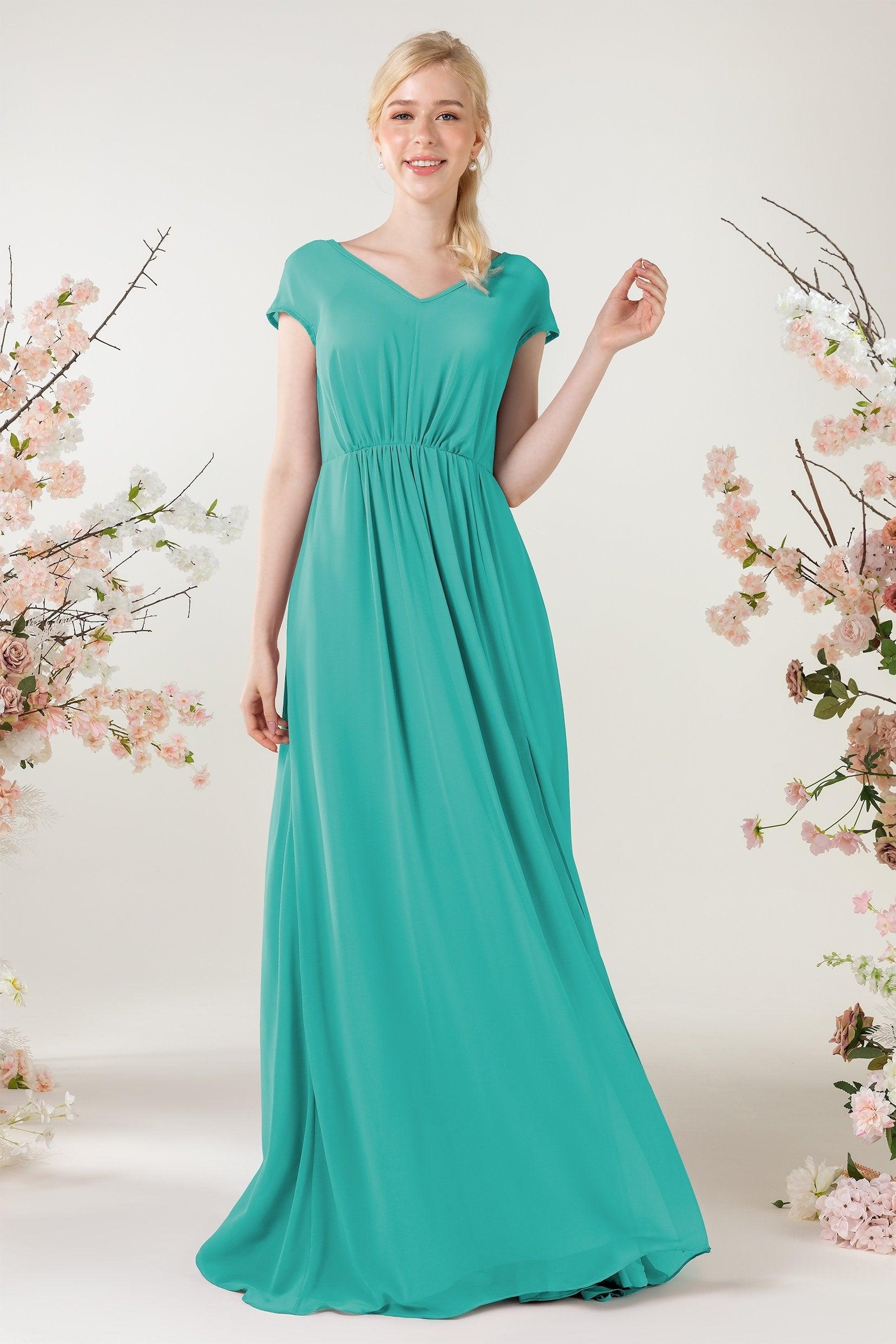 A-Line Sweep-Brush Train Chiffon Bridesmaid Dress CB0474 - COCOMELODY
