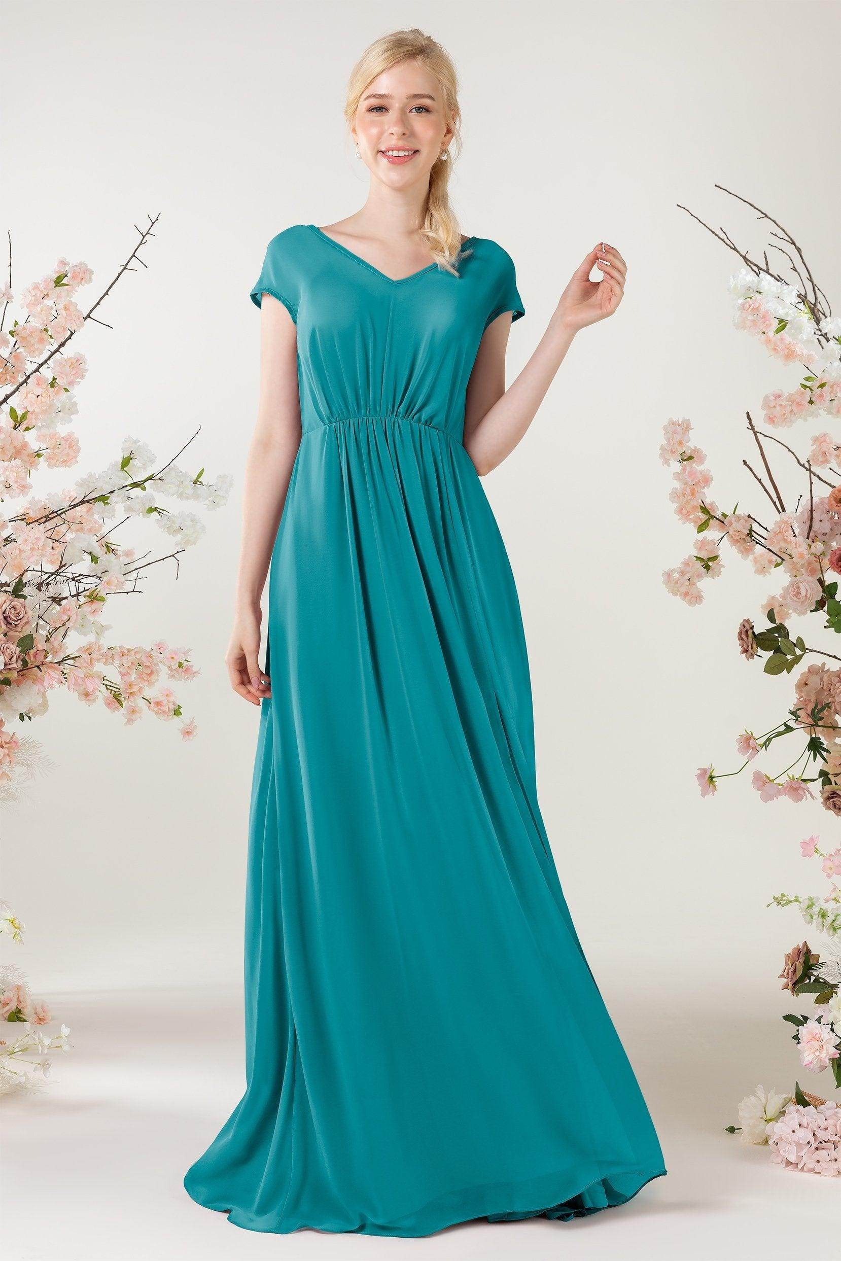 A-Line Sweep-Brush Train Chiffon Bridesmaid Dress CB0474 - COCOMELODY