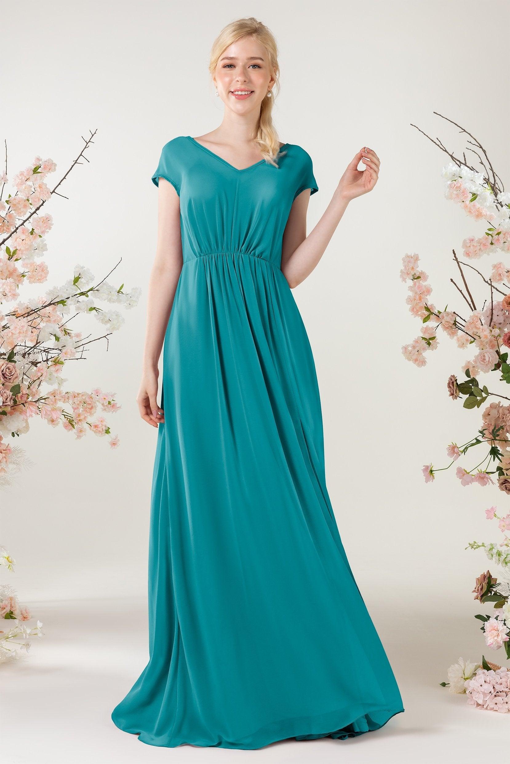 A-Line Sweep-Brush Train Chiffon Bridesmaid Dress CB0474 - COCOMELODY