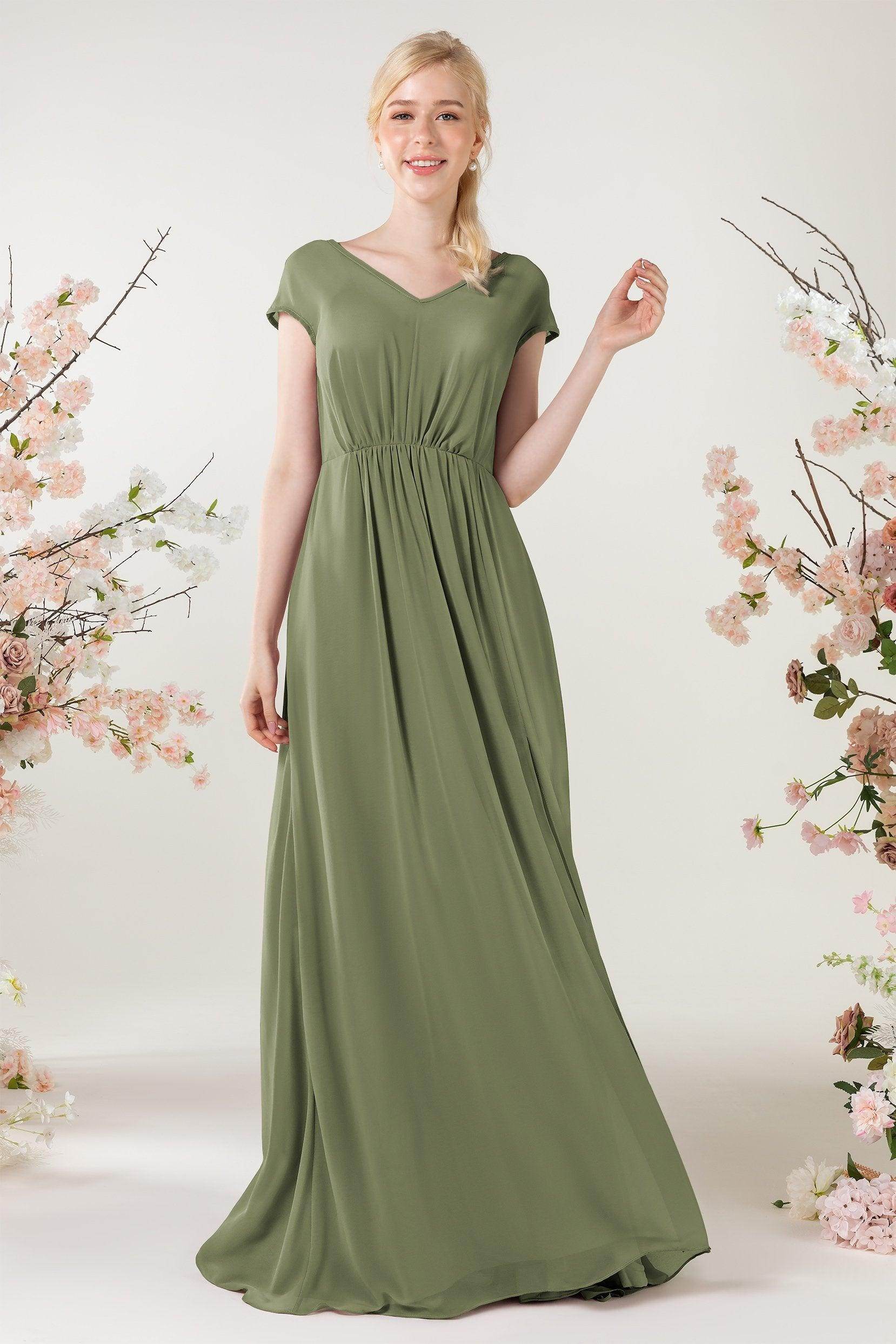 A-Line Sweep-Brush Train Chiffon Bridesmaid Dress CB0474 - COCOMELODY
