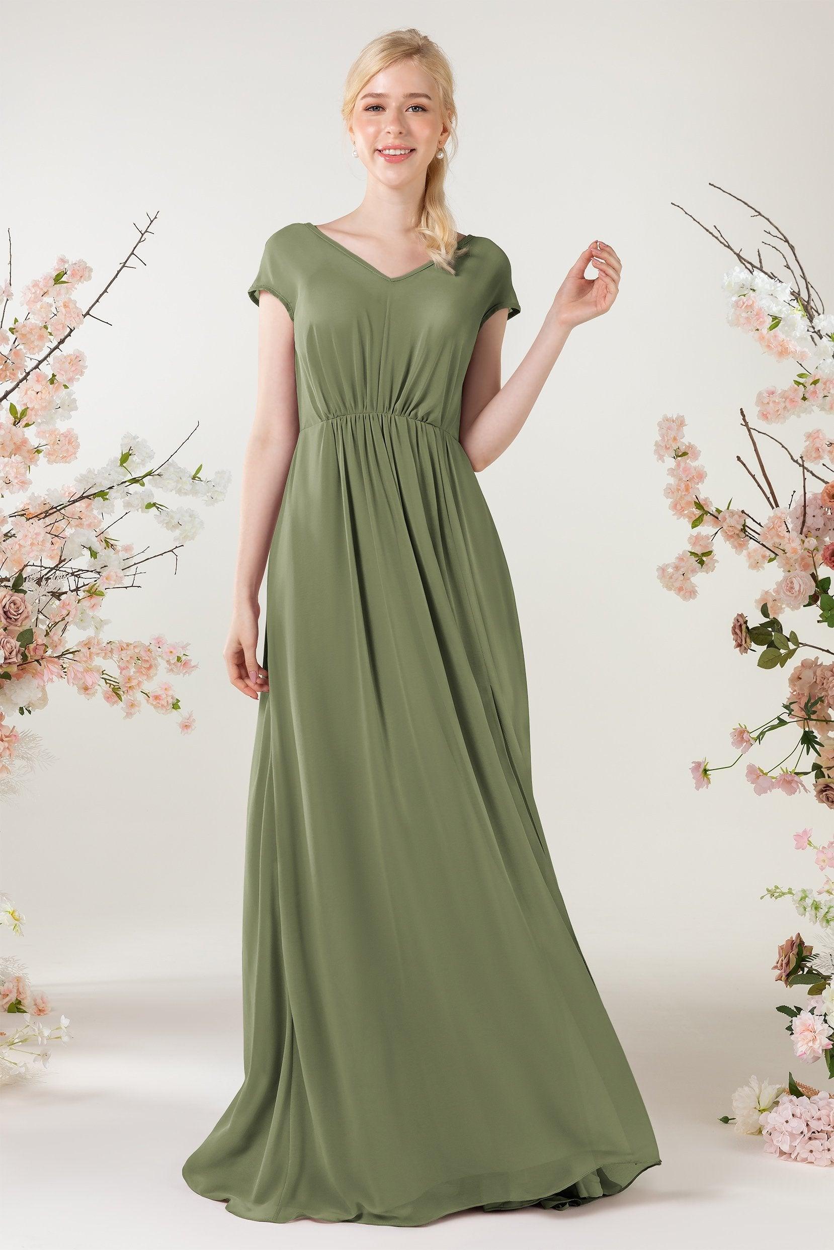 A-Line Sweep-Brush Train Chiffon Bridesmaid Dress CB0474 - COCOMELODY