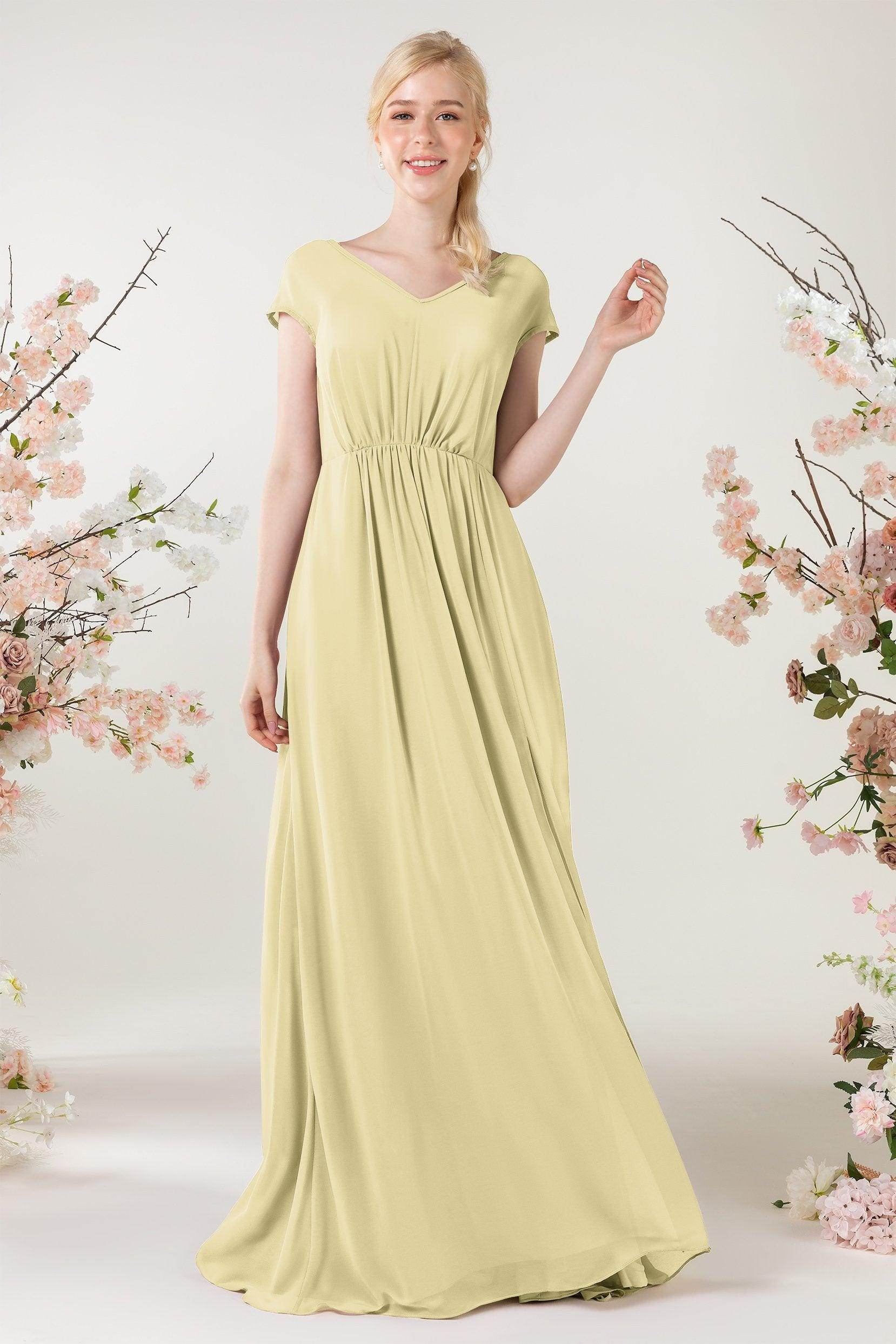 A-Line Sweep-Brush Train Chiffon Bridesmaid Dress CB0474 - COCOMELODY
