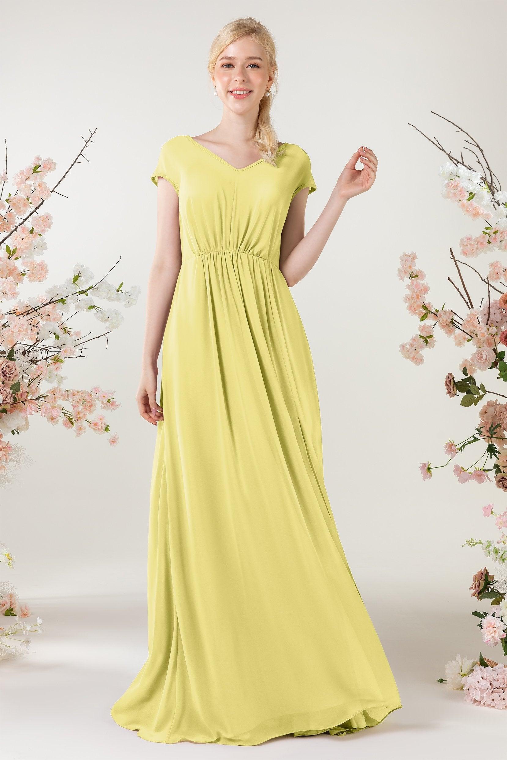 A-Line Sweep-Brush Train Chiffon Bridesmaid Dress CB0474 - COCOMELODY