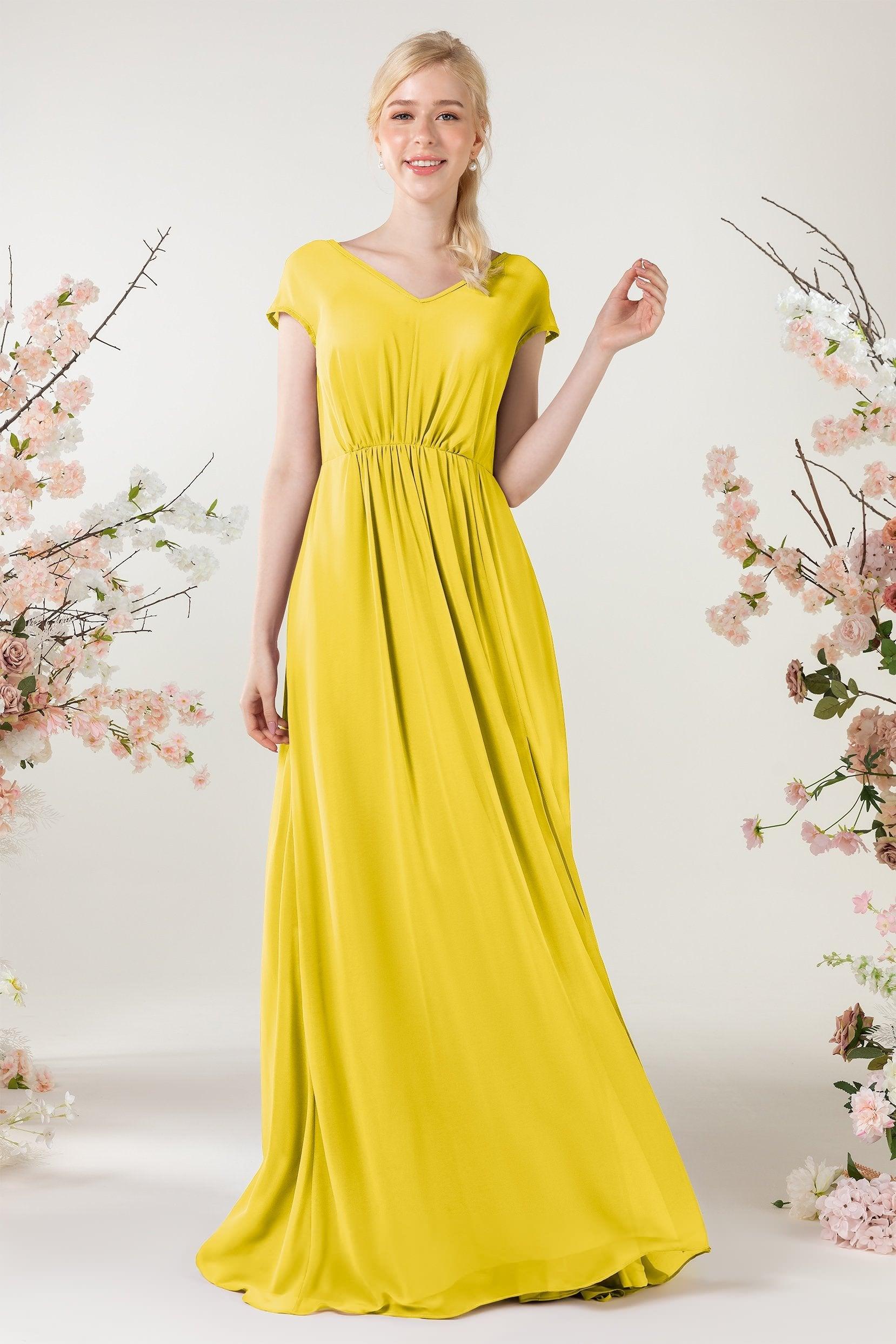 A-Line Sweep-Brush Train Chiffon Bridesmaid Dress CB0474 - COCOMELODY