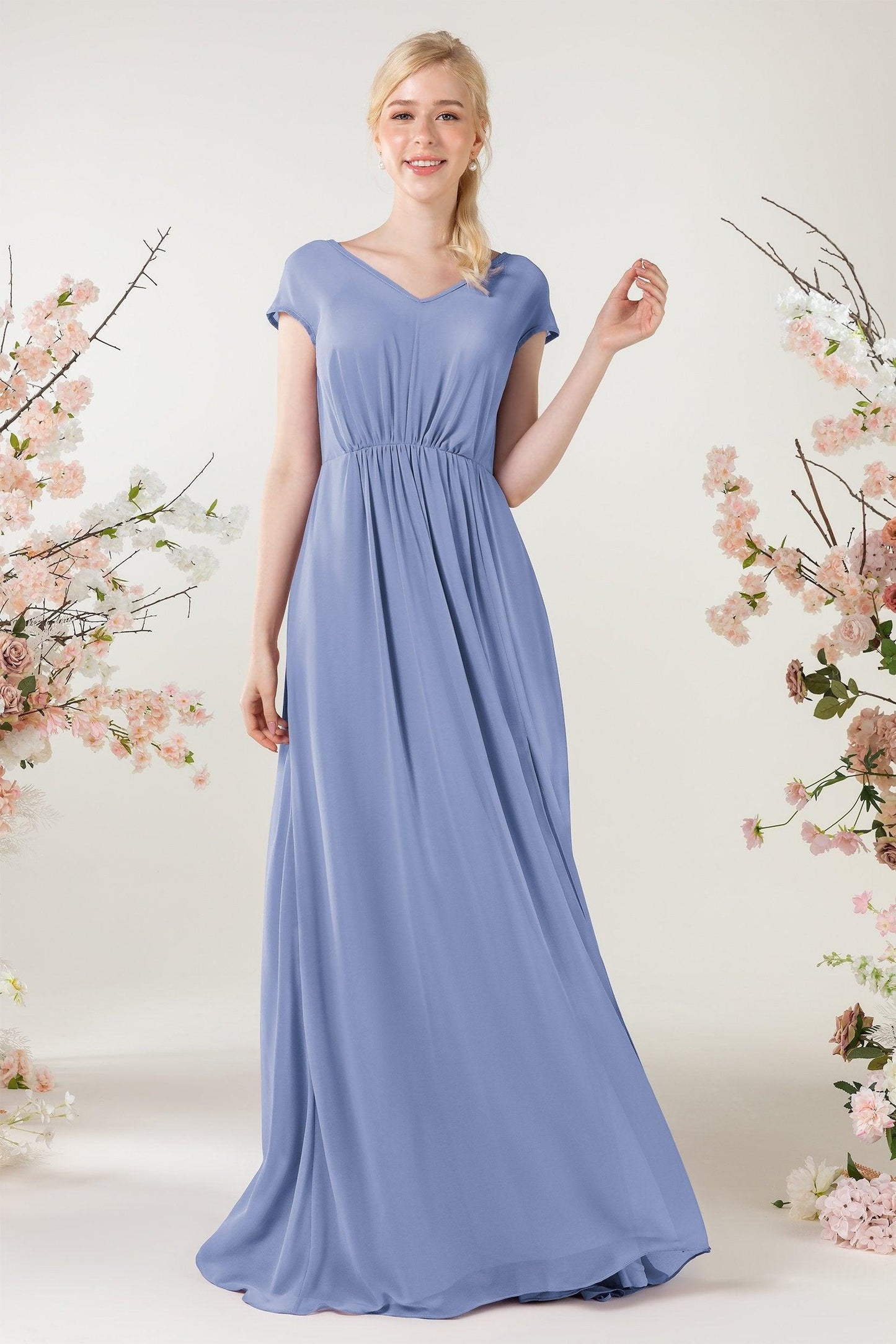 A-Line Sweep-Brush Train Chiffon Bridesmaid Dress CB0474 - COCOMELODY