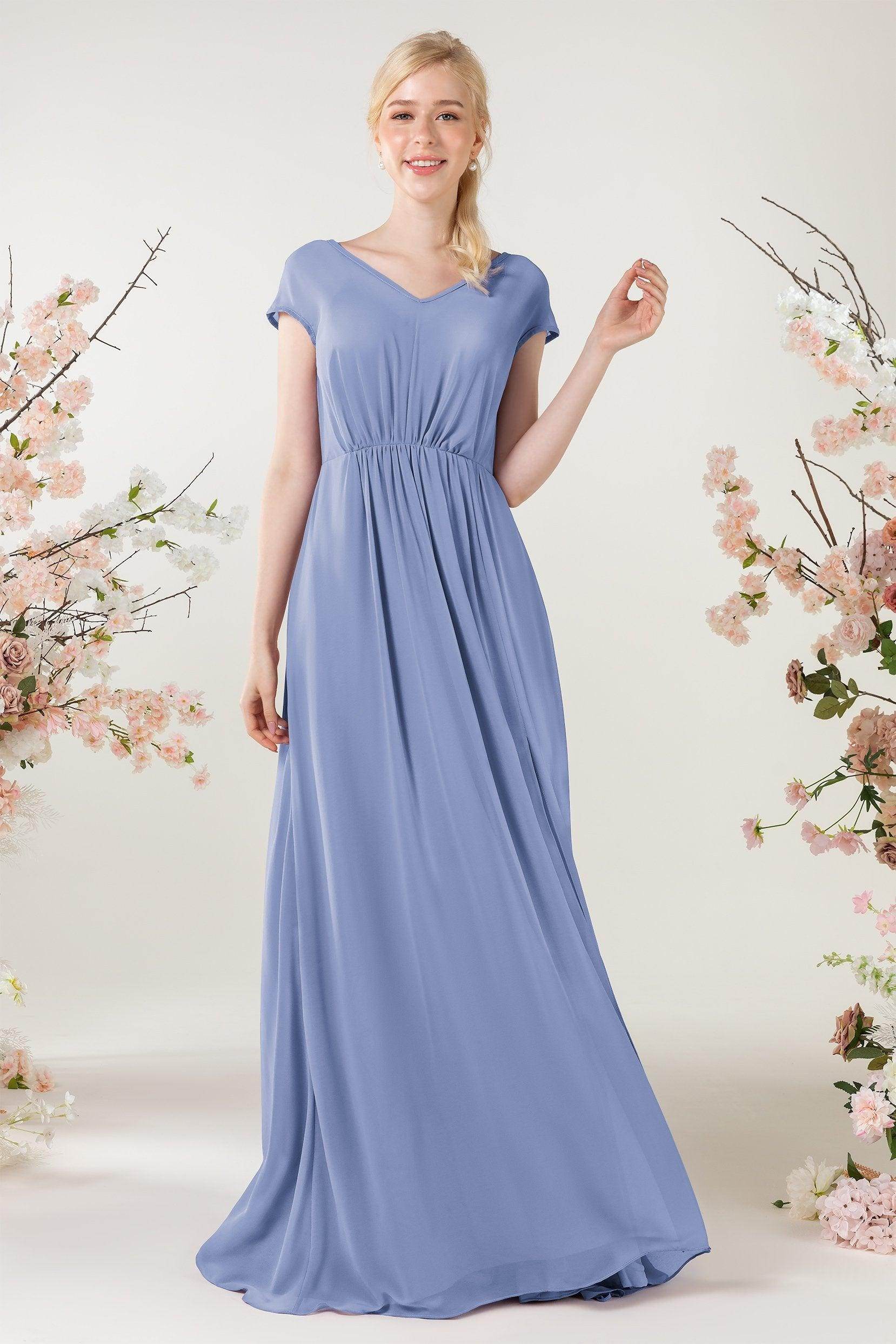 A-Line Sweep-Brush Train Chiffon Bridesmaid Dress CB0474 - COCOMELODY