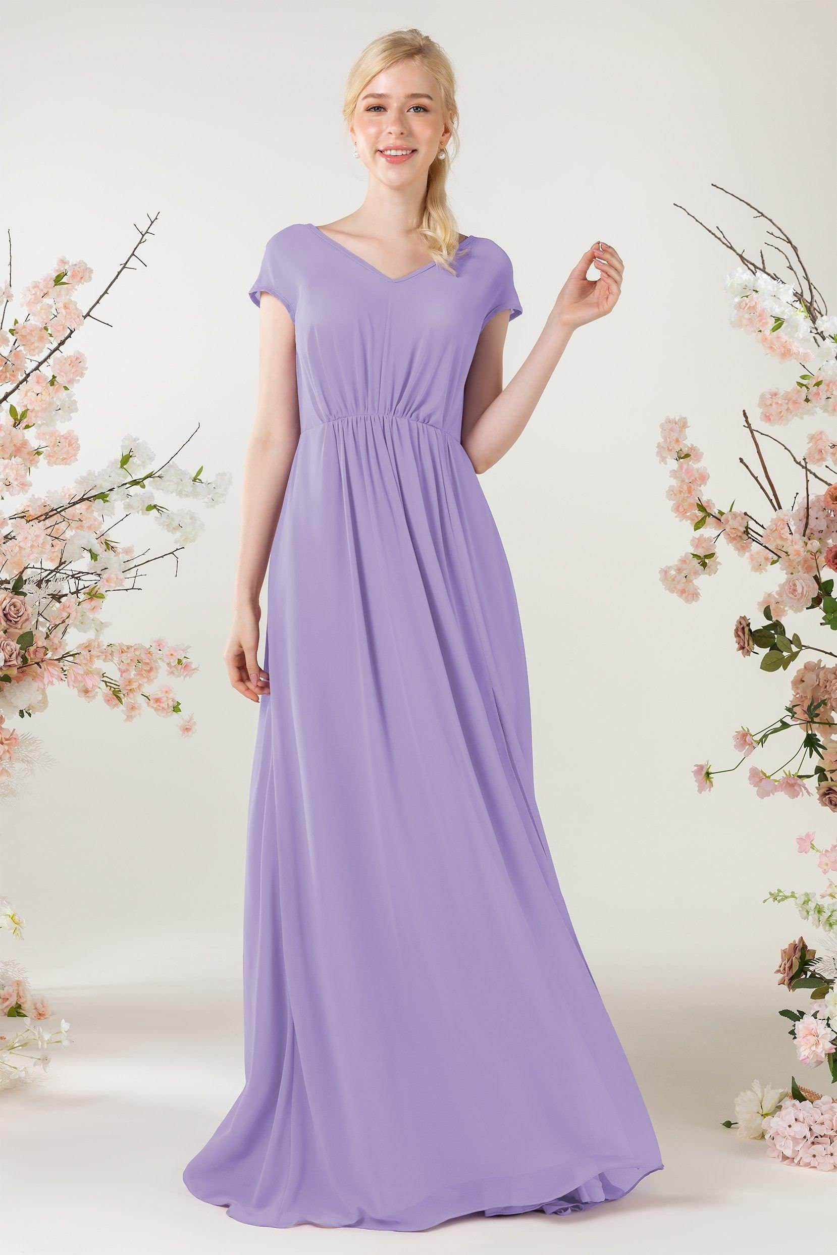 A-Line Sweep-Brush Train Chiffon Bridesmaid Dress CB0474 - COCOMELODY