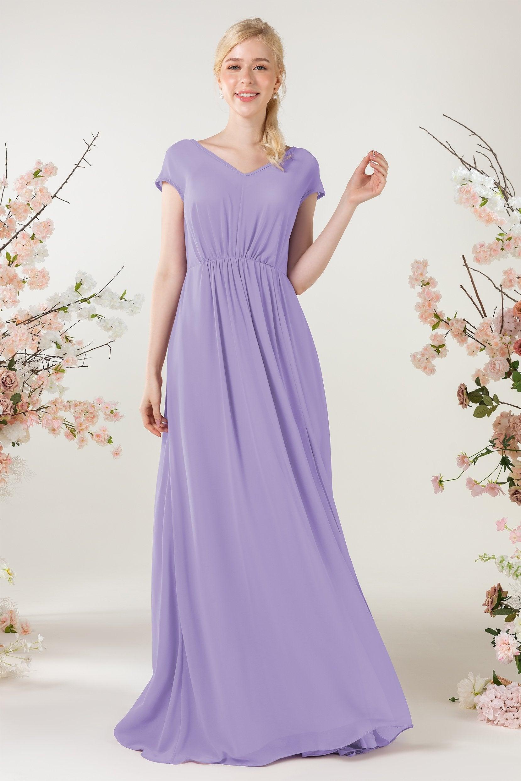 A-Line Sweep-Brush Train Chiffon Bridesmaid Dress CB0474 - COCOMELODY