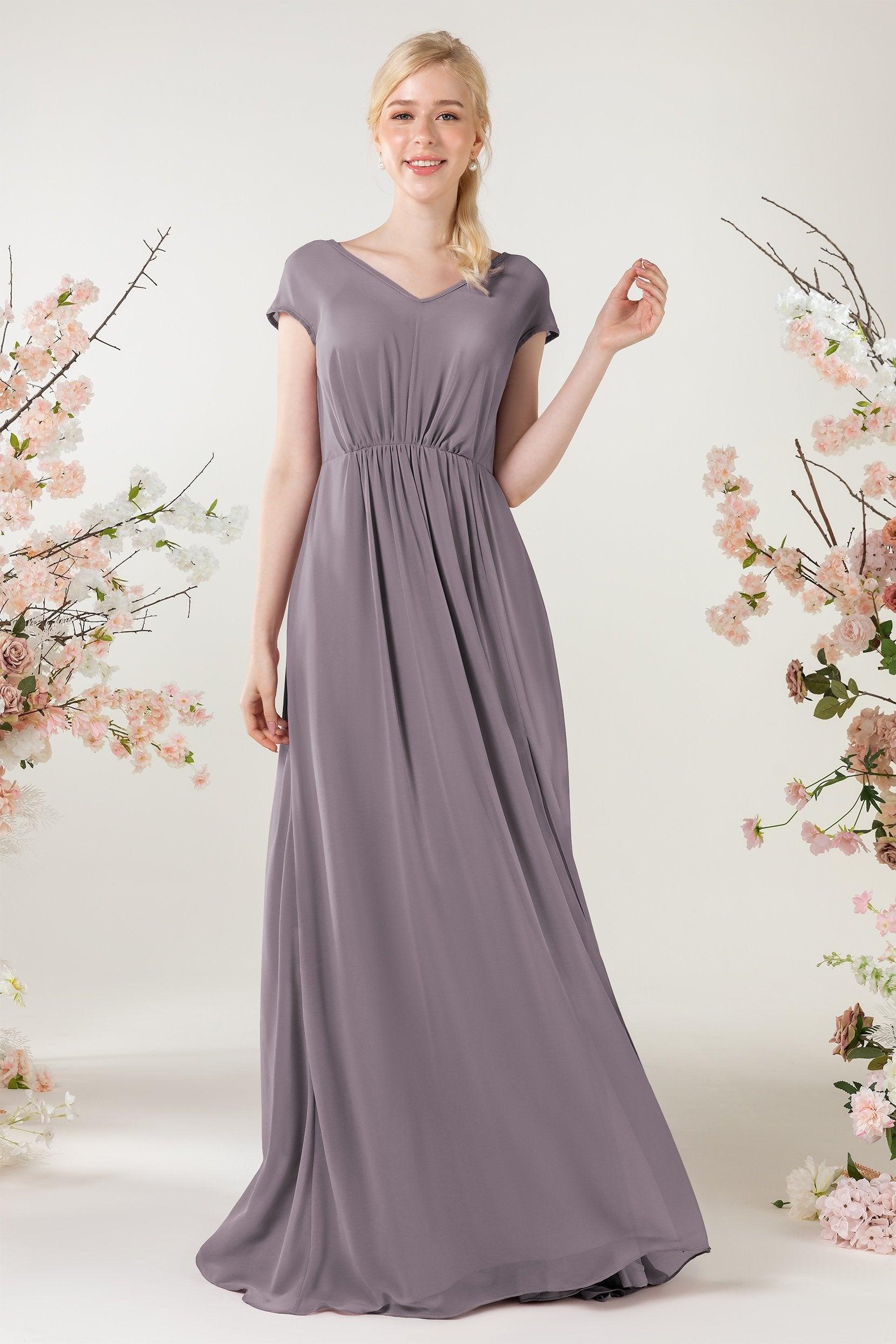 A-Line Sweep-Brush Train Chiffon Bridesmaid Dress CB0474 - COCOMELODY