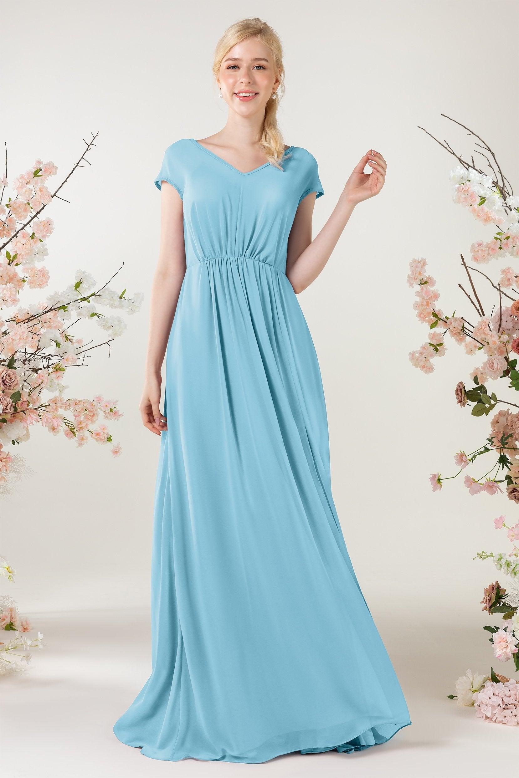 A-Line Sweep-Brush Train Chiffon Bridesmaid Dress CB0474 - COCOMELODY