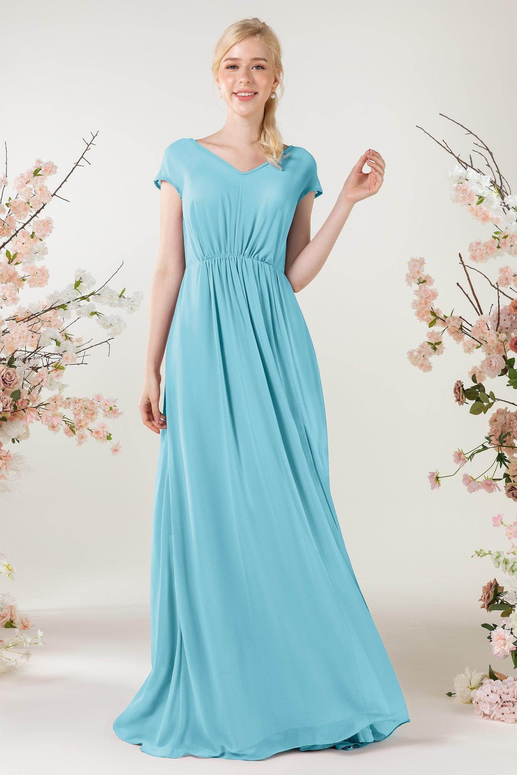 A-Line Sweep-Brush Train Chiffon Bridesmaid Dress CB0474 - COCOMELODY