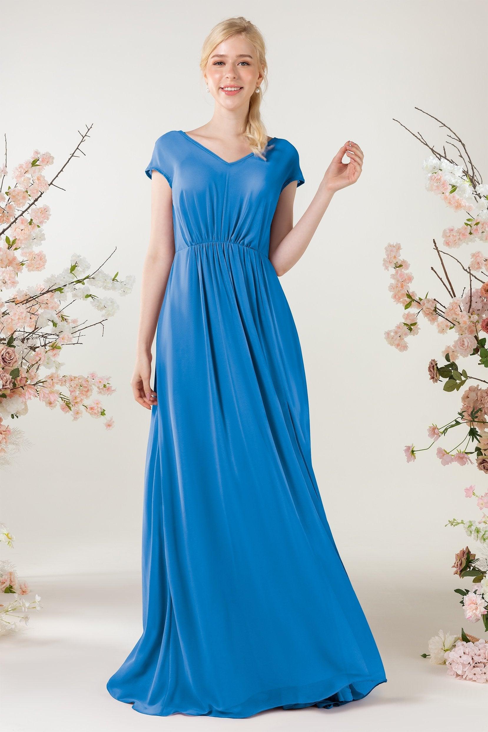 A-Line Sweep-Brush Train Chiffon Bridesmaid Dress CB0474 - COCOMELODY