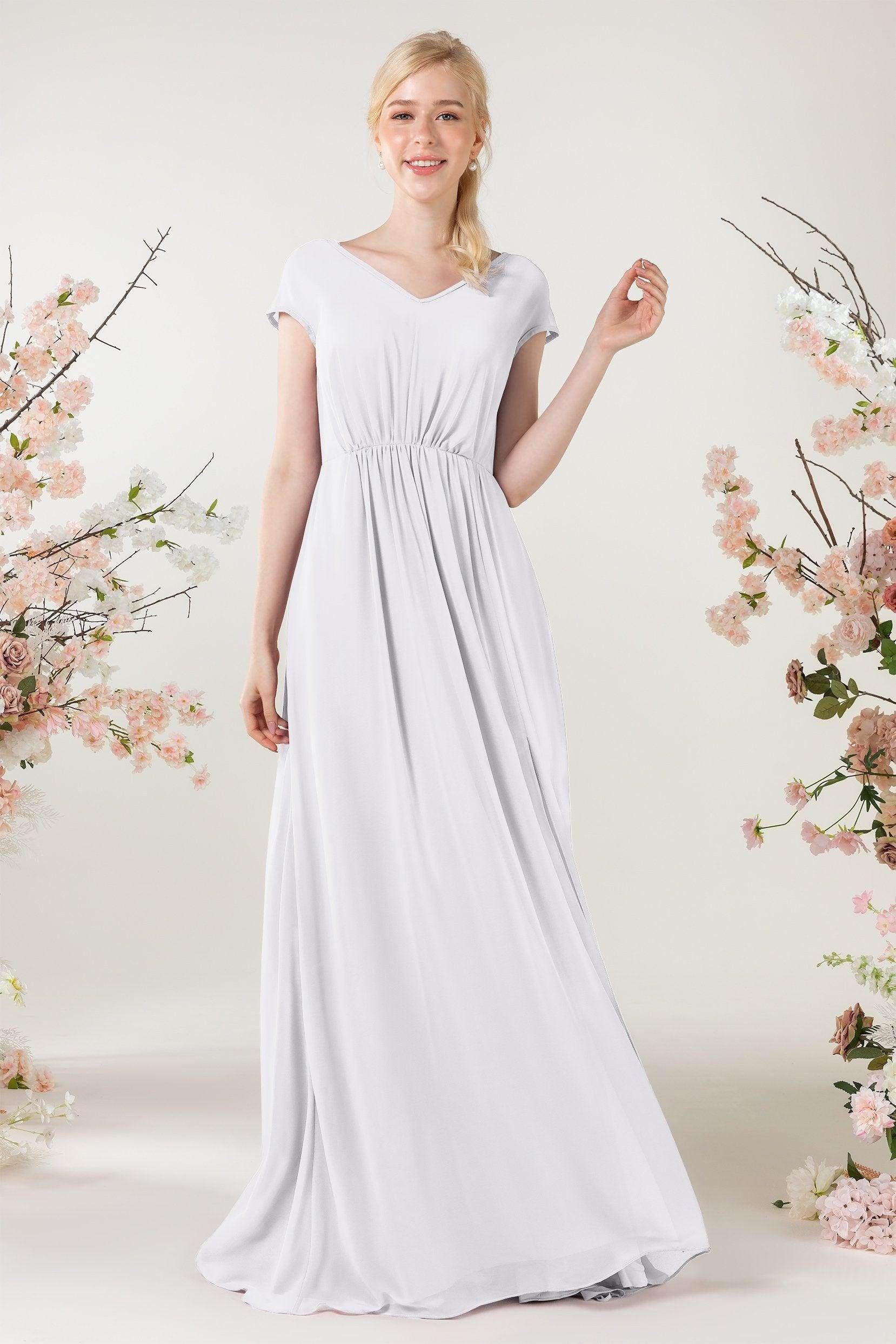 A-Line Sweep-Brush Train Chiffon Bridesmaid Dress CB0474 - COCOMELODY