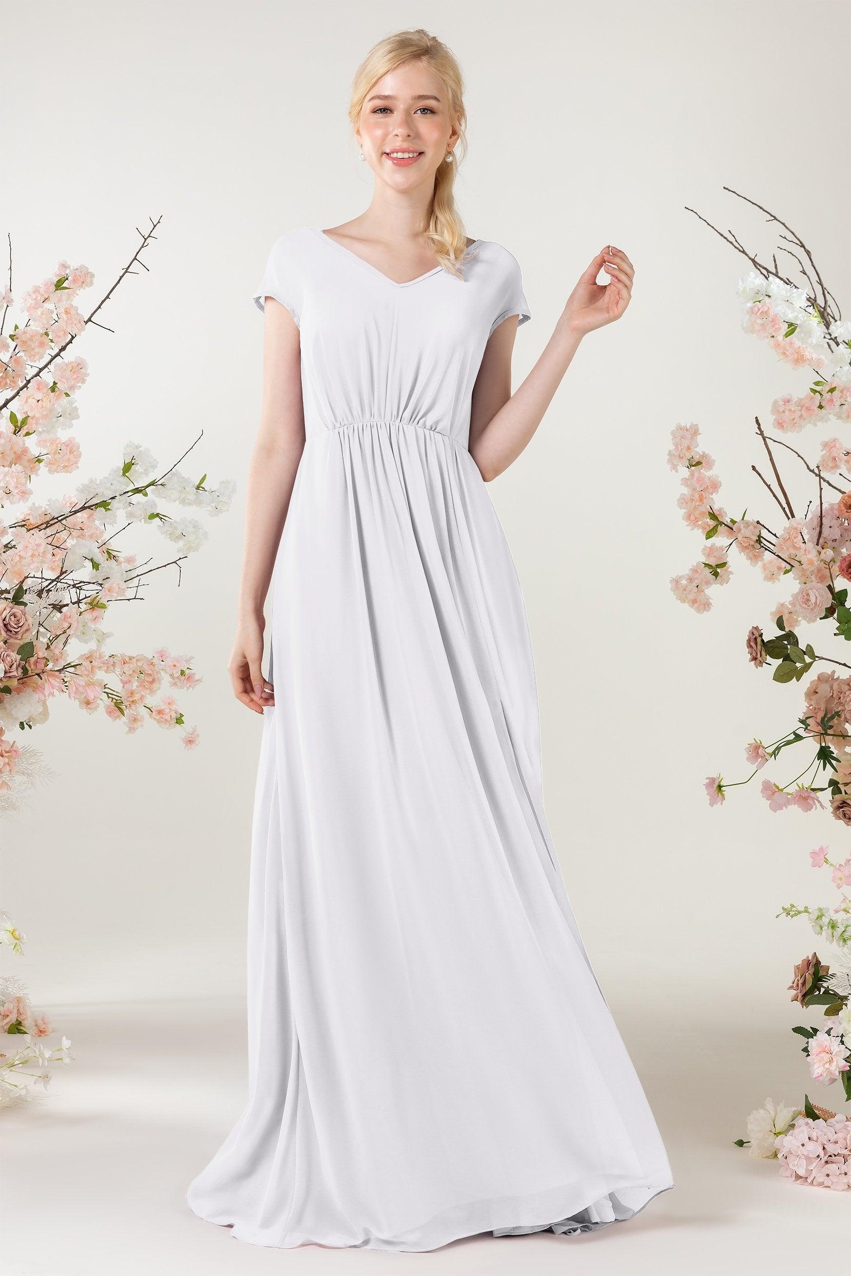 A-Line Sweep-Brush Train Chiffon Bridesmaid Dress CB0474 - COCOMELODY