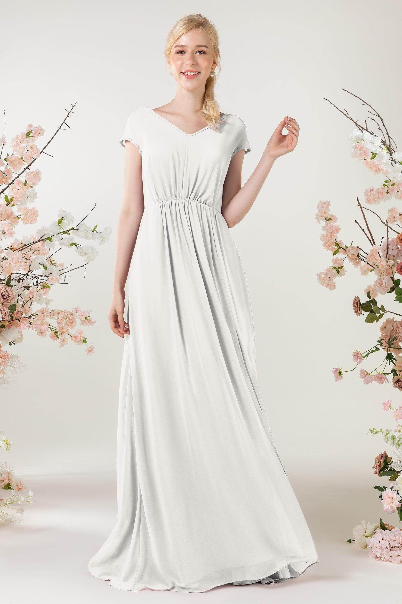 A-Line Sweep-Brush Train Chiffon Bridesmaid Dress CB0474 - COCOMELODY