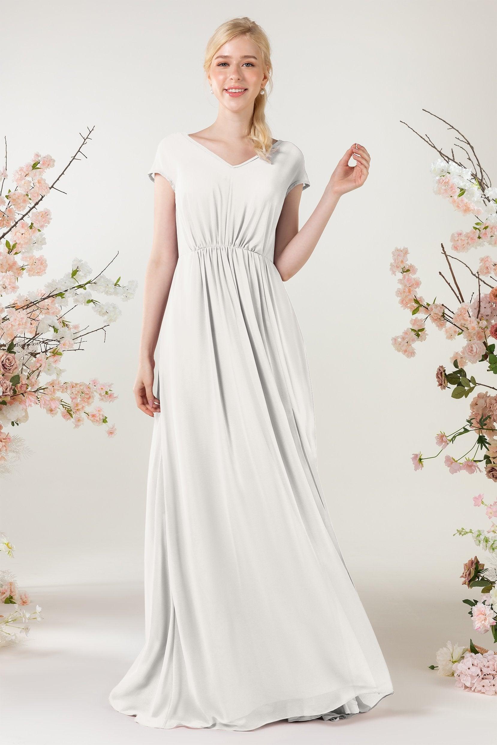 A-Line Sweep-Brush Train Chiffon Bridesmaid Dress CB0474 - COCOMELODY