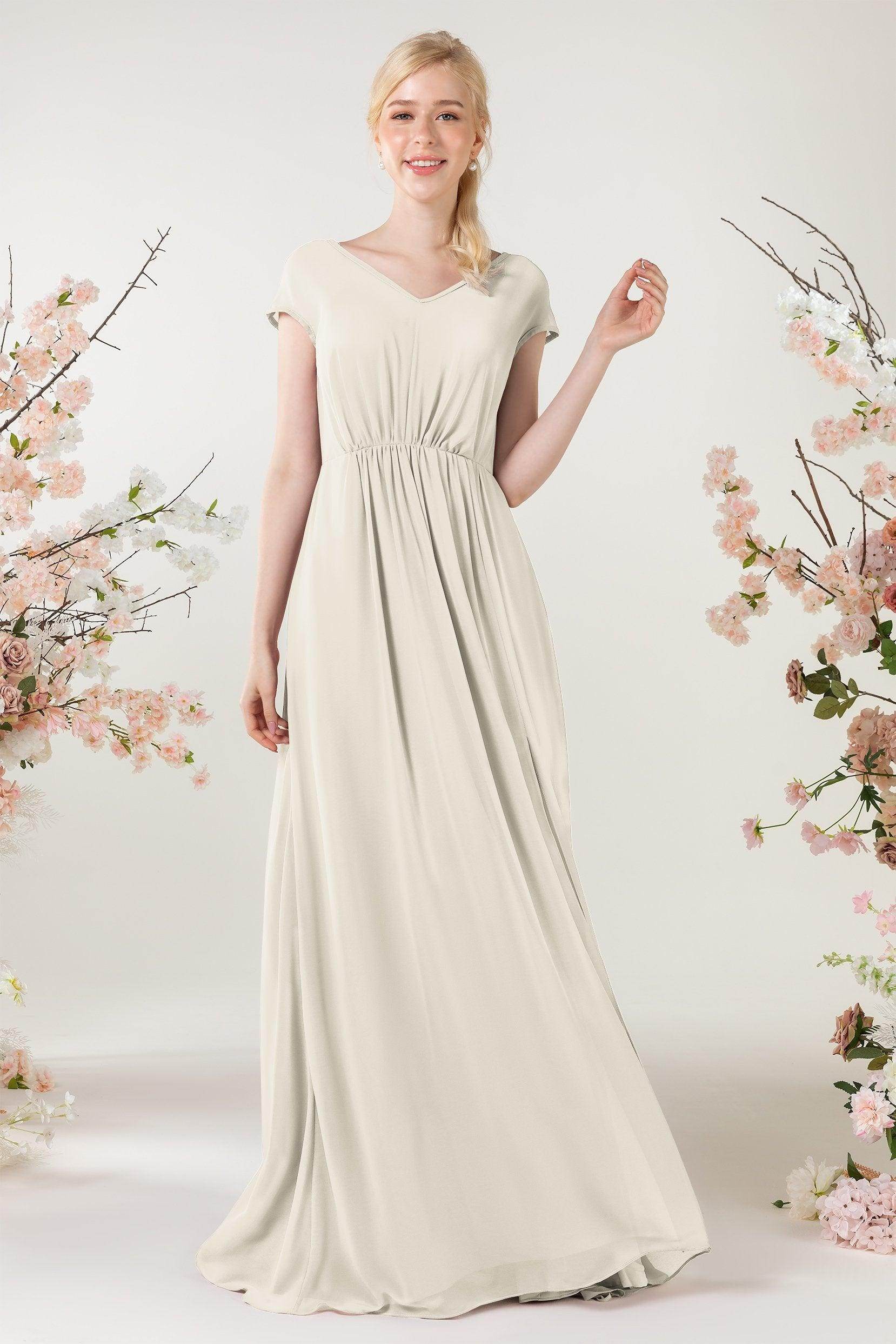 A-Line Sweep-Brush Train Chiffon Bridesmaid Dress CB0474 - COCOMELODY