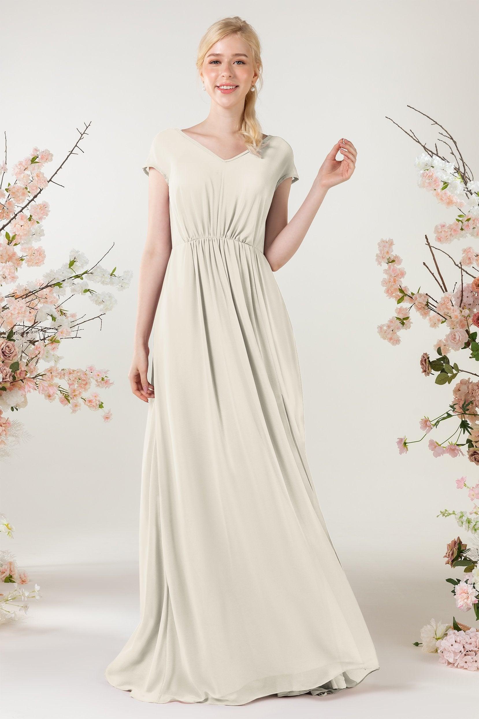 A-Line Sweep-Brush Train Chiffon Bridesmaid Dress CB0474 - COCOMELODY