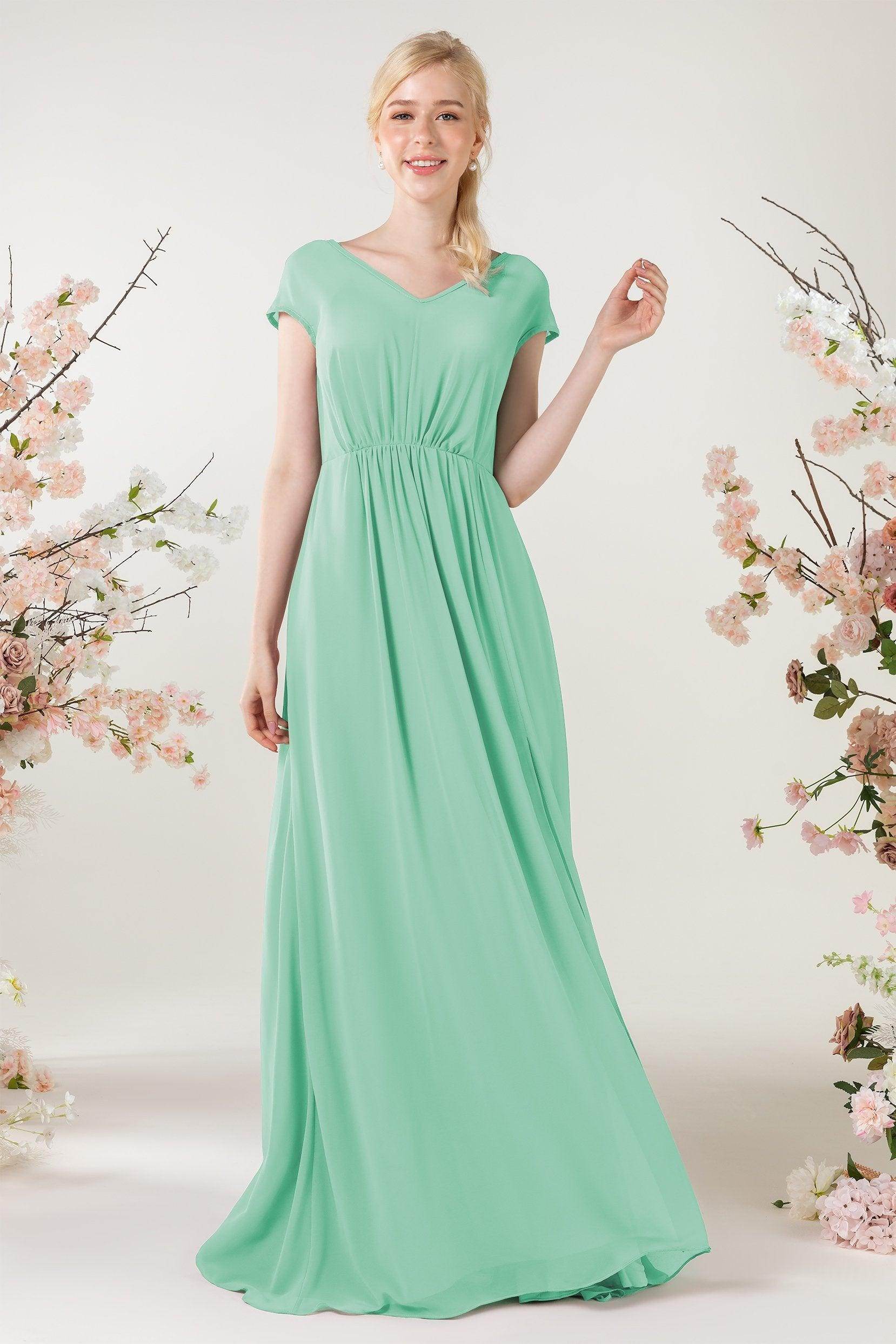 A-Line Sweep-Brush Train Chiffon Bridesmaid Dress CB0474 - COCOMELODY