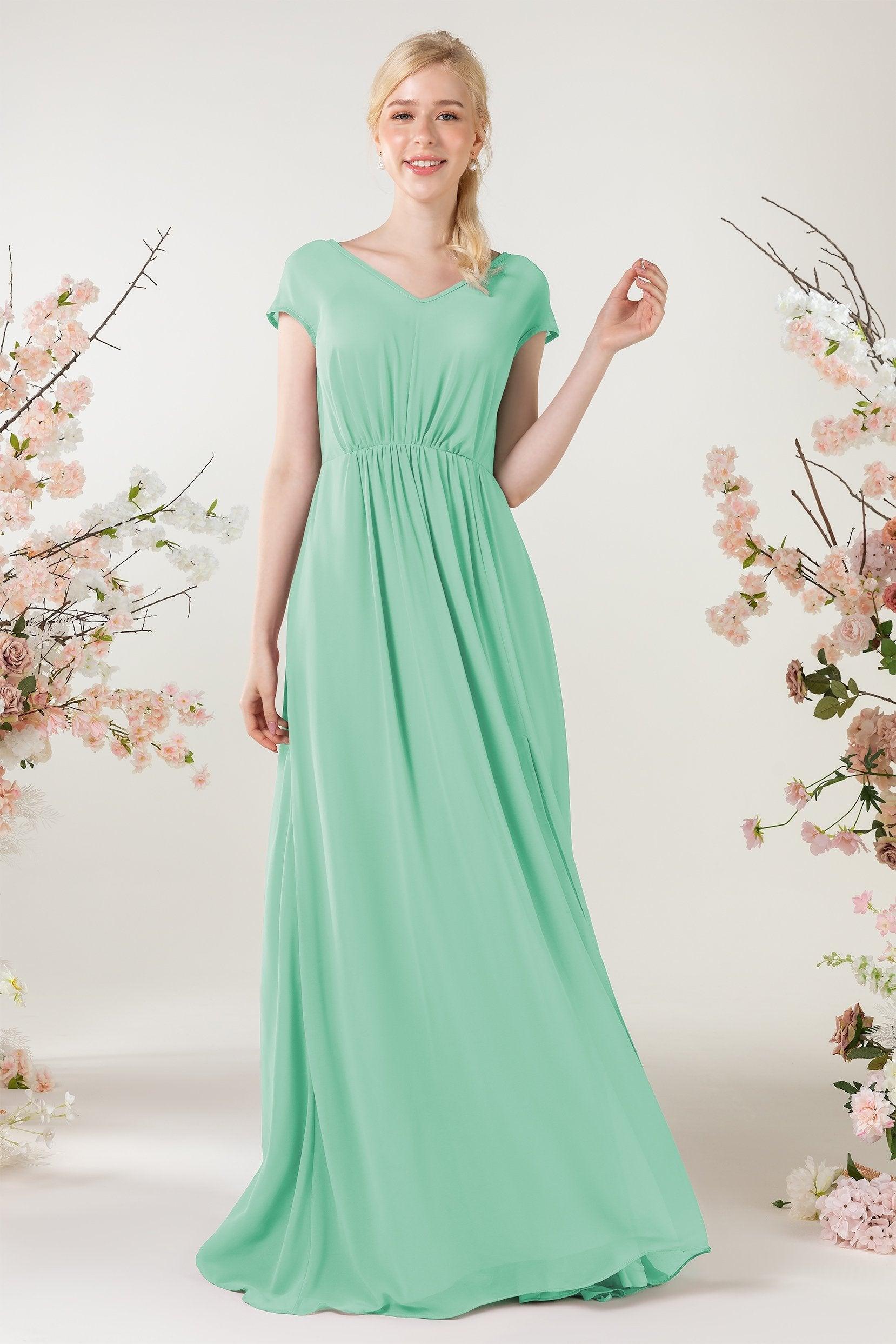 A-Line Sweep-Brush Train Chiffon Bridesmaid Dress CB0474 - COCOMELODY