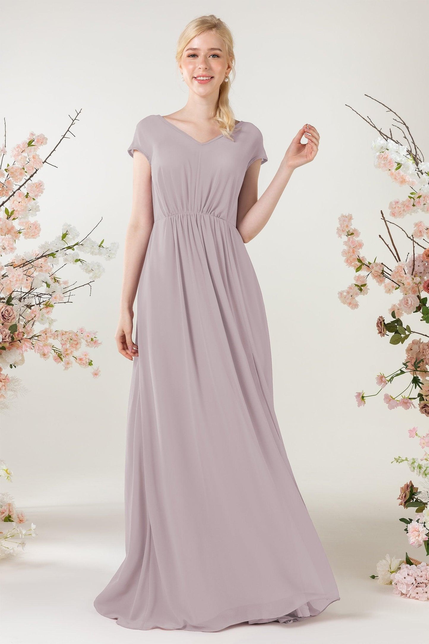 A-Line Sweep-Brush Train Chiffon Bridesmaid Dress CB0474 - COCOMELODY