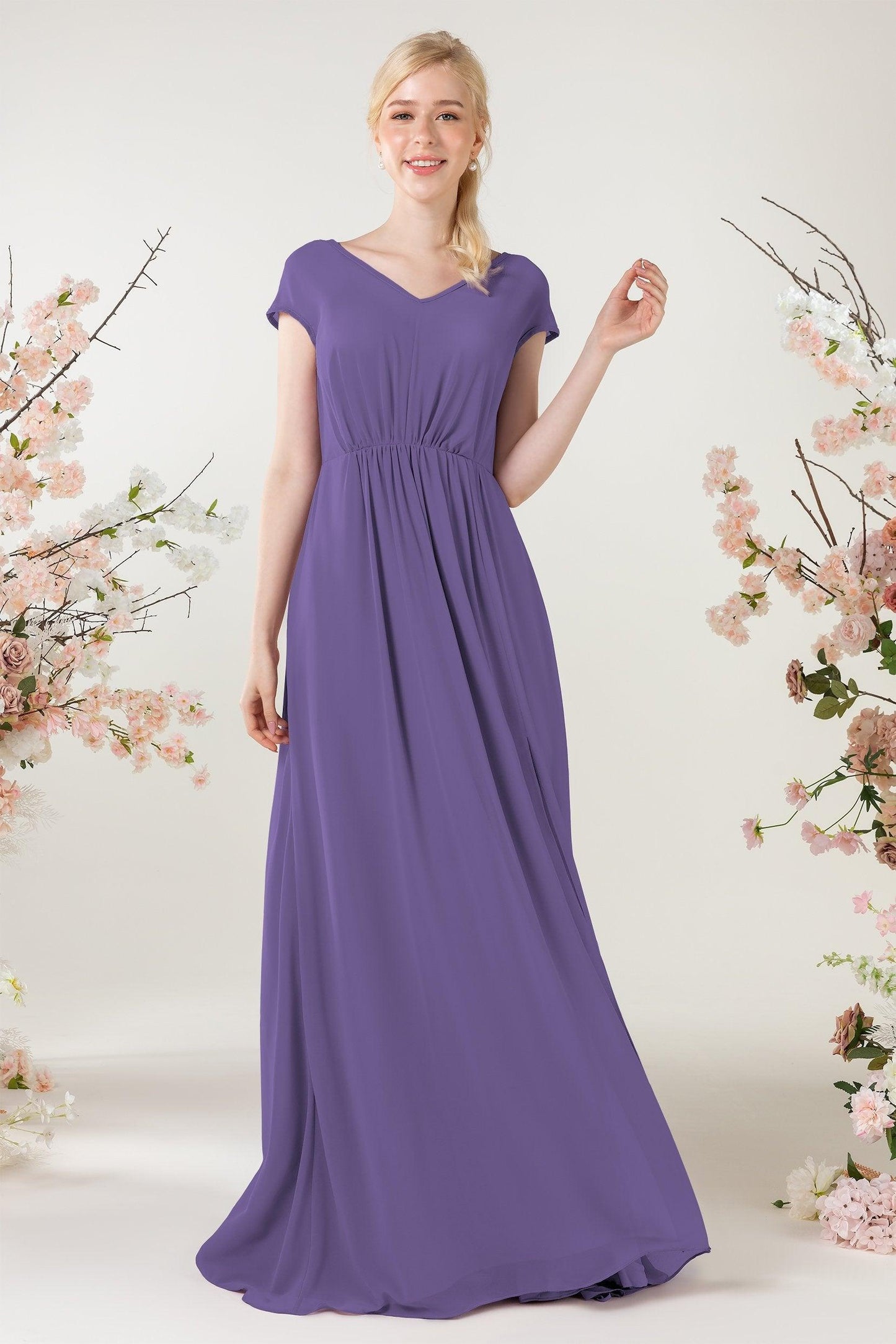A-Line Sweep-Brush Train Chiffon Bridesmaid Dress CB0474 - COCOMELODY