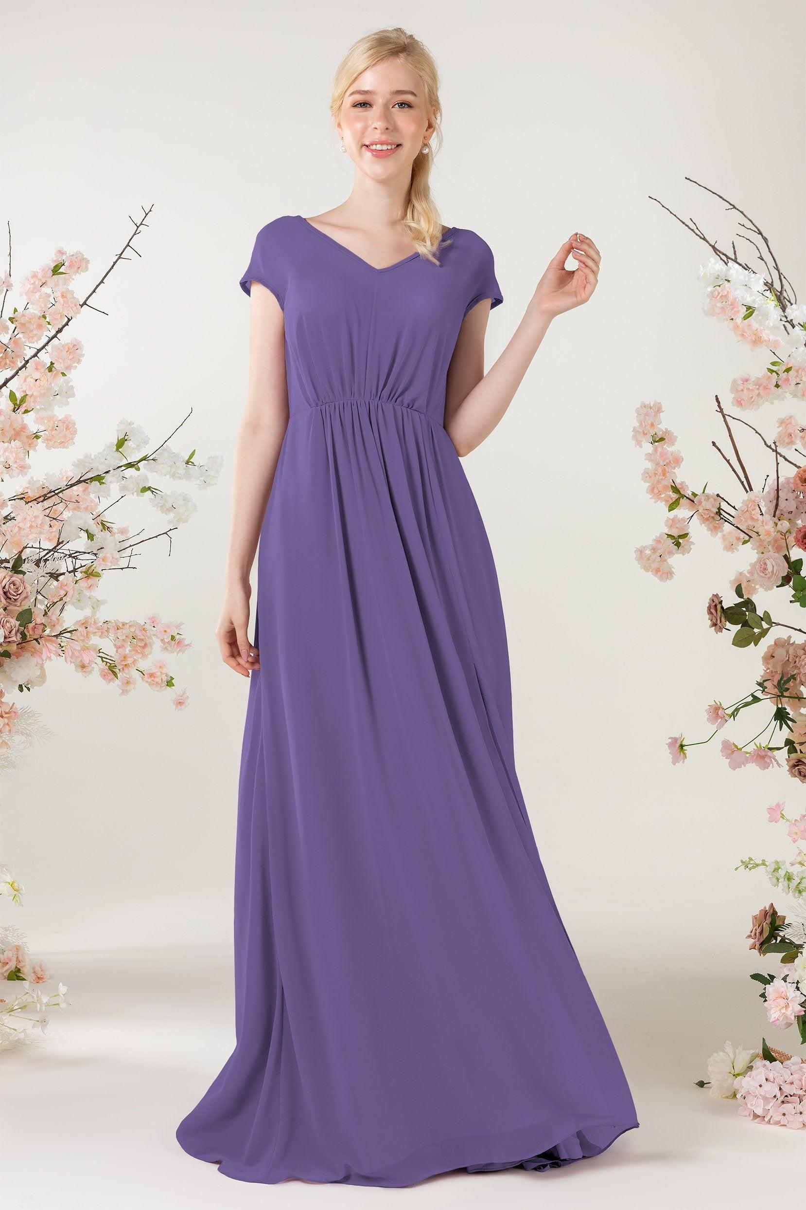 A-Line Sweep-Brush Train Chiffon Bridesmaid Dress CB0474 - COCOMELODY