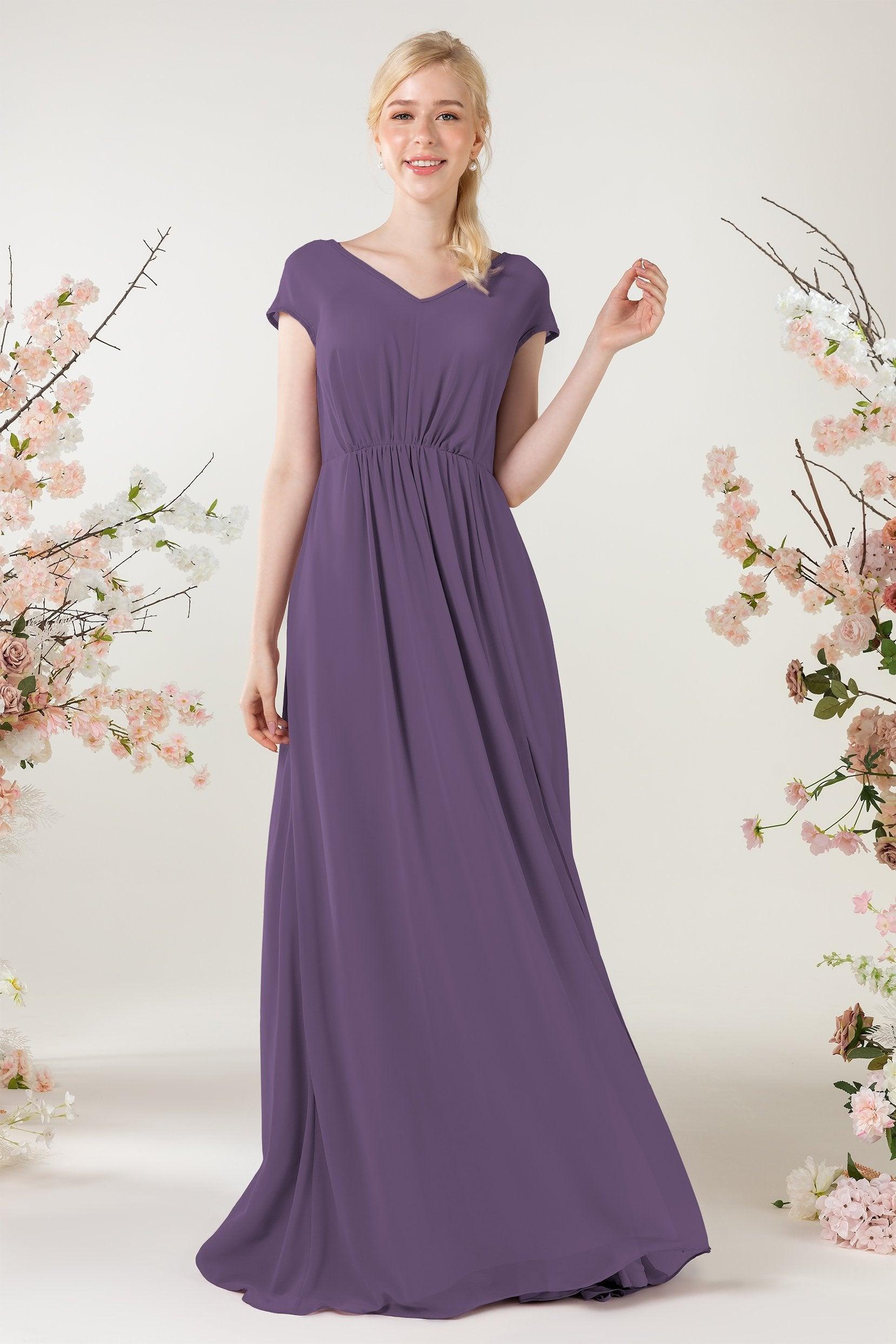 A-Line Sweep-Brush Train Chiffon Bridesmaid Dress CB0474 - COCOMELODY