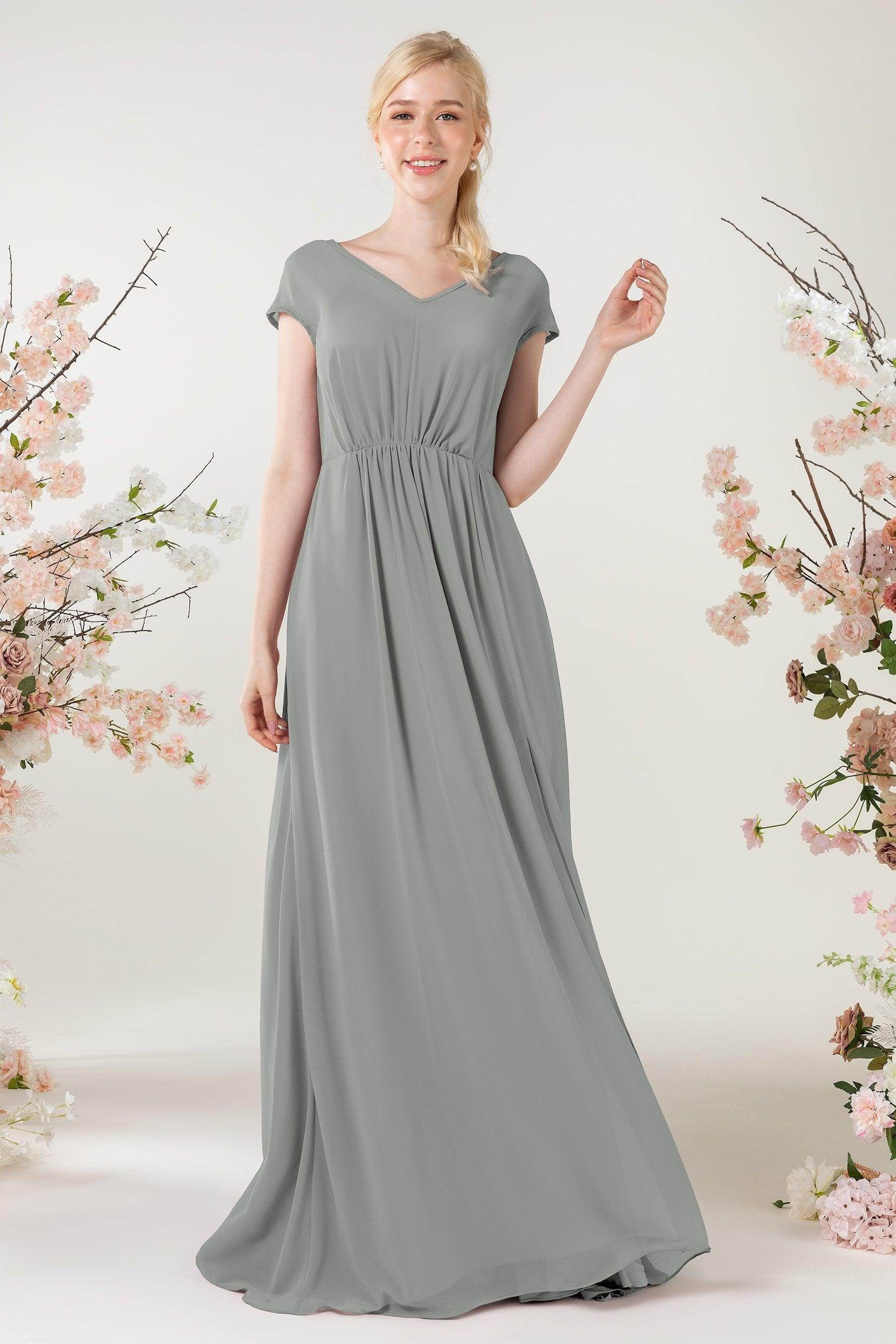 A-Line Sweep-Brush Train Chiffon Bridesmaid Dress CB0474 - COCOMELODY